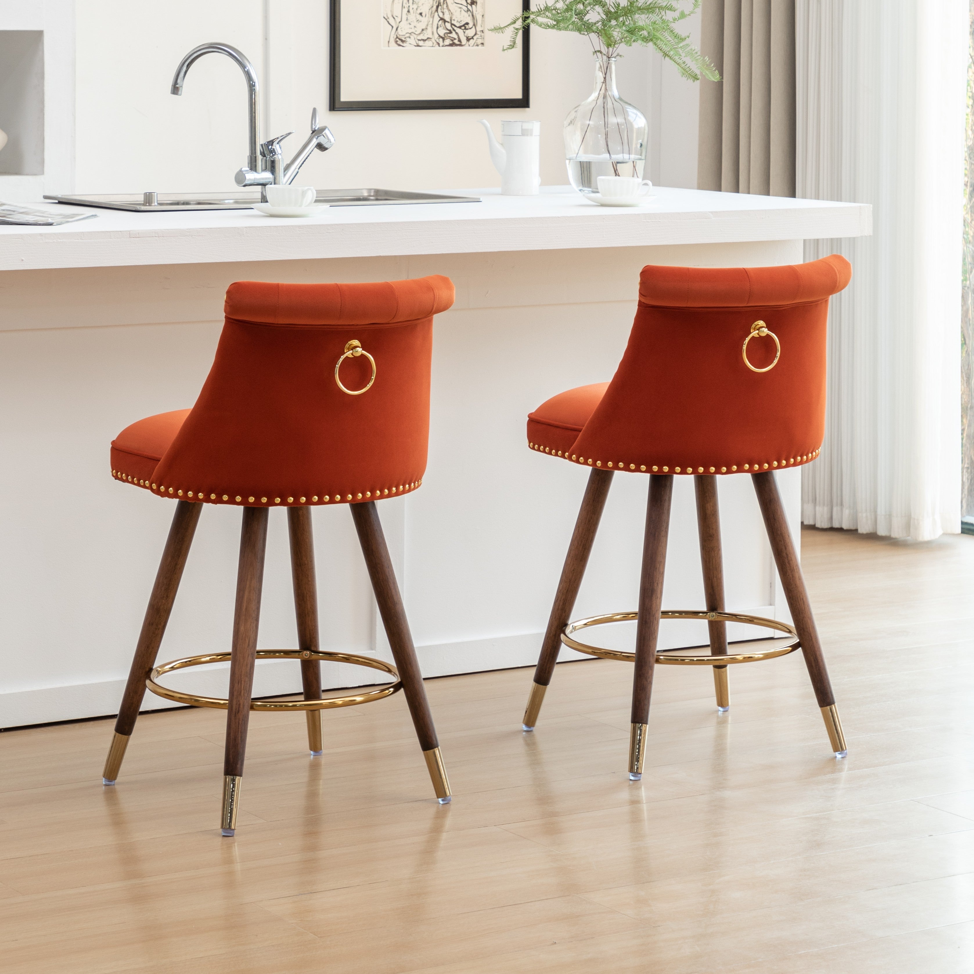 Roundhill Furniture Elvara Set of 2 Button Tufted Counter Stools with Nailhead Trim - Modern Kitchen Bar Stools for Breakfast Nook, Kitchen Island & Home Decor