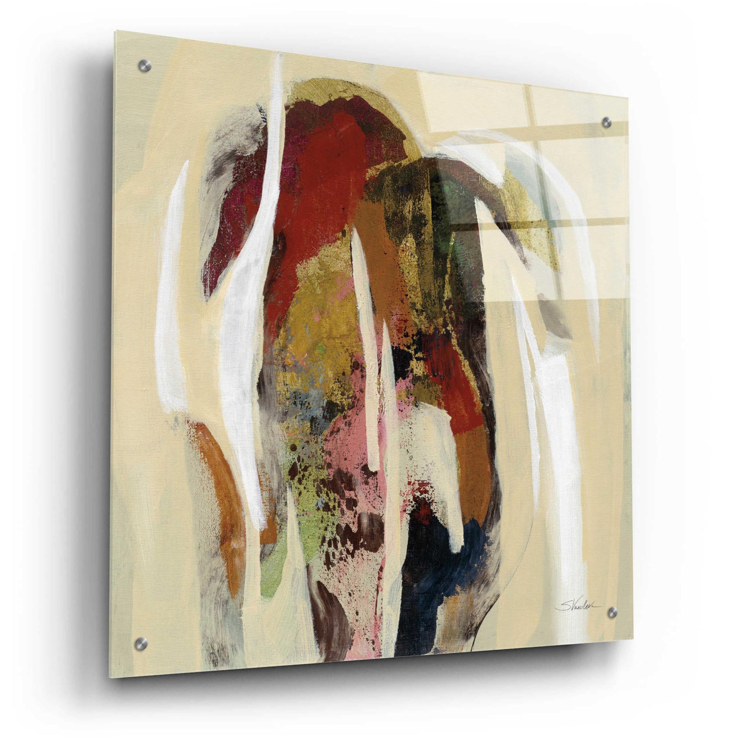 Silvia Vassileva Terracotta Tile II Acrylic Glass Wall Art - 24x24 Inches Modern Abstract Painting for Living Room, Bedroom & Office Decor