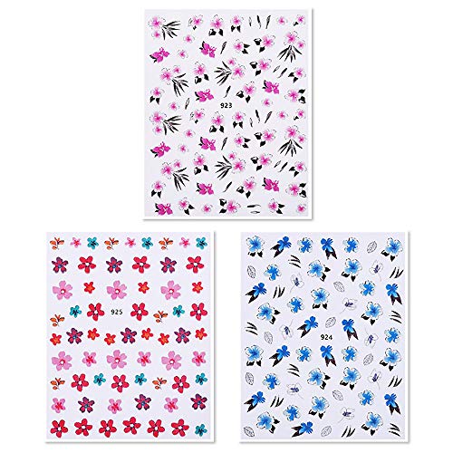 3 Pcs Avocado Green Cherry Blossom Nail Art Stickers - Waterproof DIY Nail Decals for Women & Girls - Perfect for Parties, Weddings, and Everyday Nail Art Designs