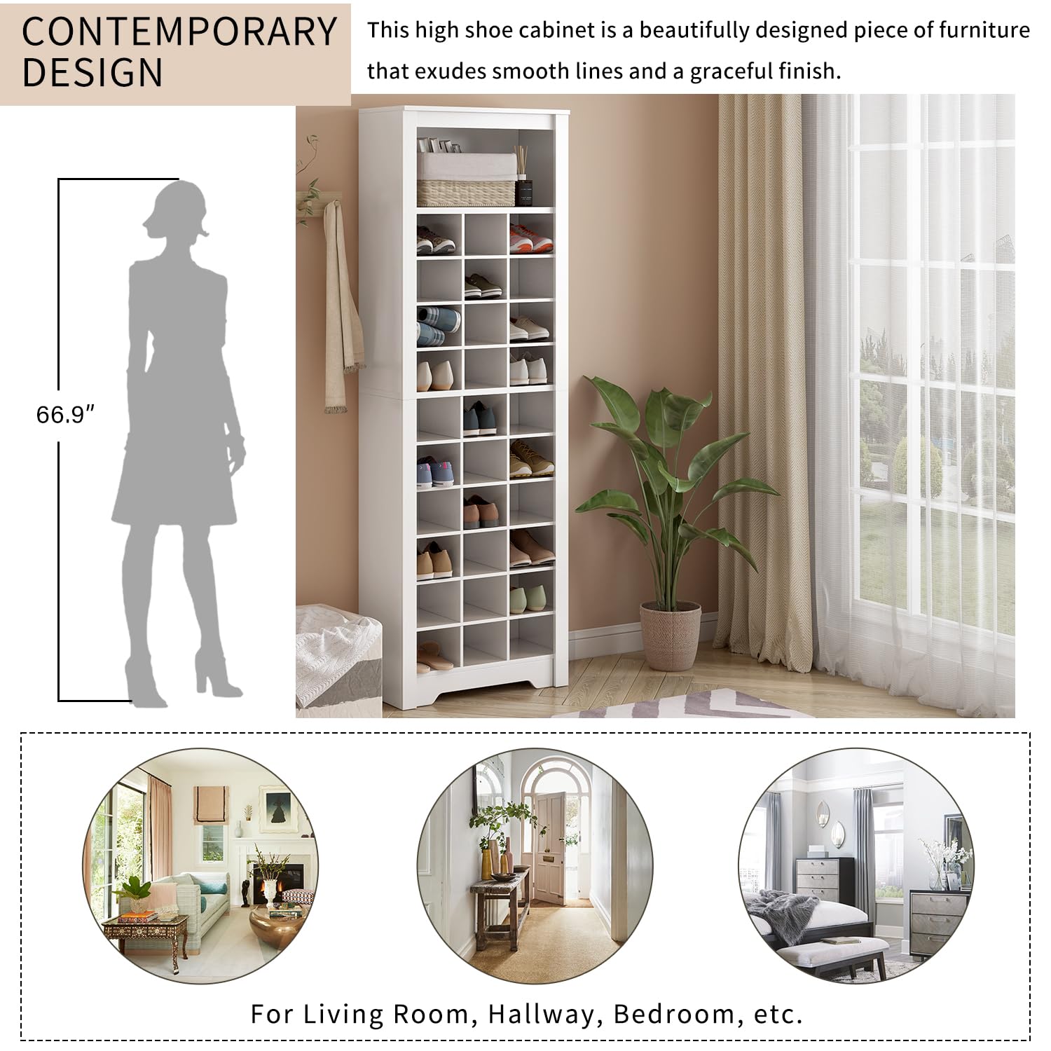 11-Tier Shoe Storage Cabinet - Freestanding Shoe Rack Organizer with 30 Cubby Spaces for Entryway, Hallway & Bedroom - White Shoe Organizer Cabinet for Sneakers, Boots & Sandals - Perfect for Small Spaces & Closet Organization