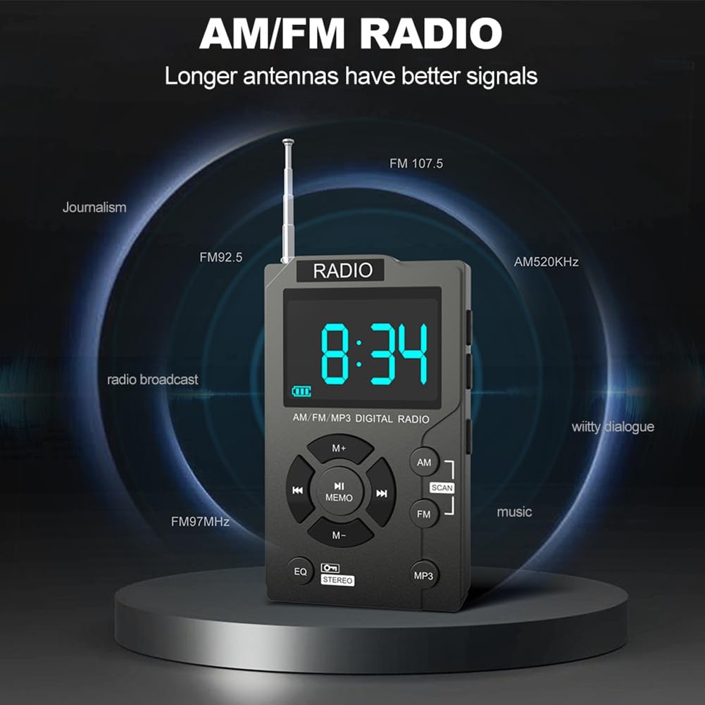 Portable Mini AM/FM Digital Radio with Auto-Search, Stereo Receiver, TF Card MP3 Player | Pocket-Sized for Travel, Camping & Emergency Use (Grey) - Easy to Use in USA