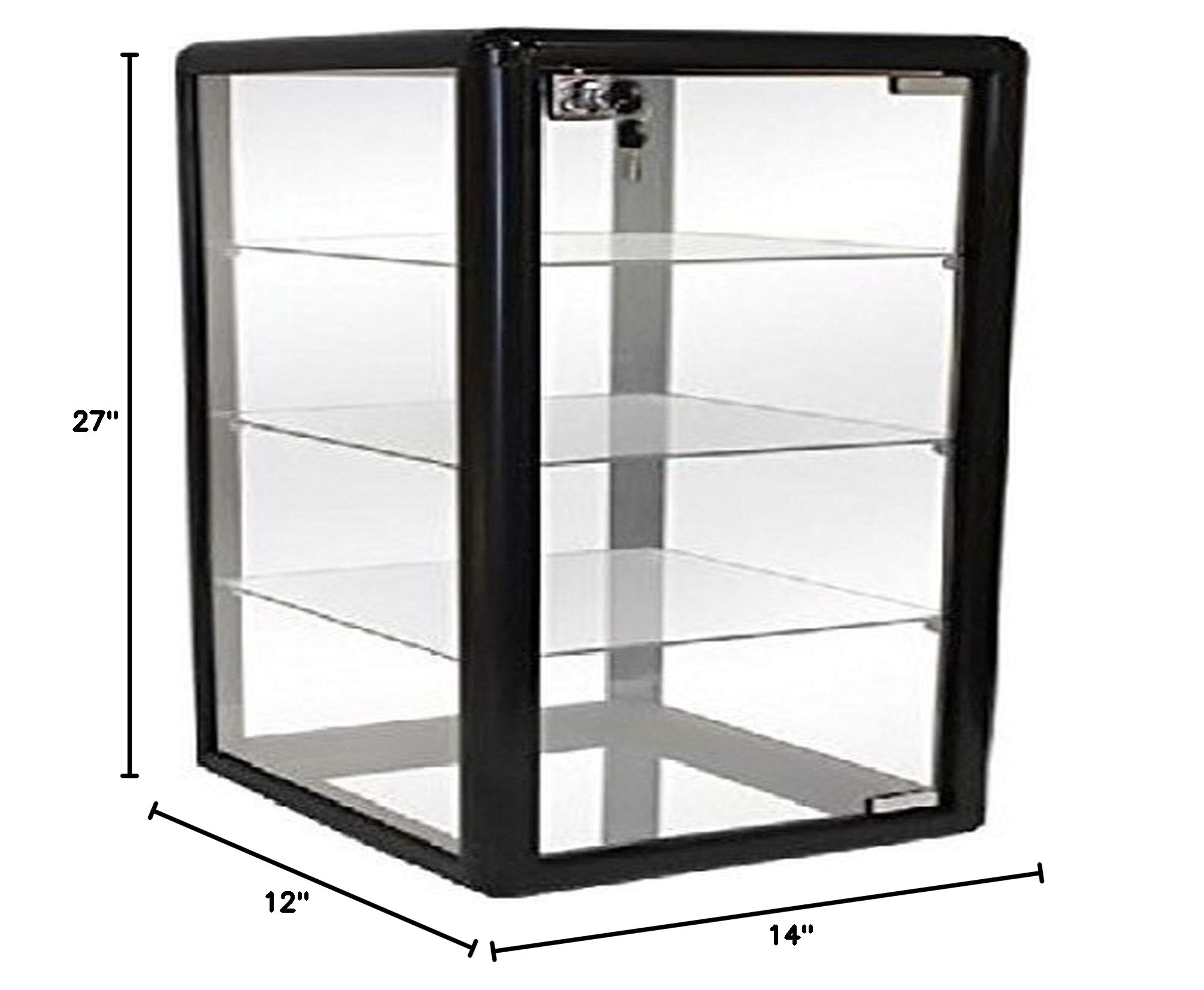 Elegant Black Aluminum Table Top Tempered Glass Display Showcase with 3 Glass Shelves - Hinged Glass Door with Lock & Key - Perfect for Retail Stores, Jewelry Shops, and Home Decor Display