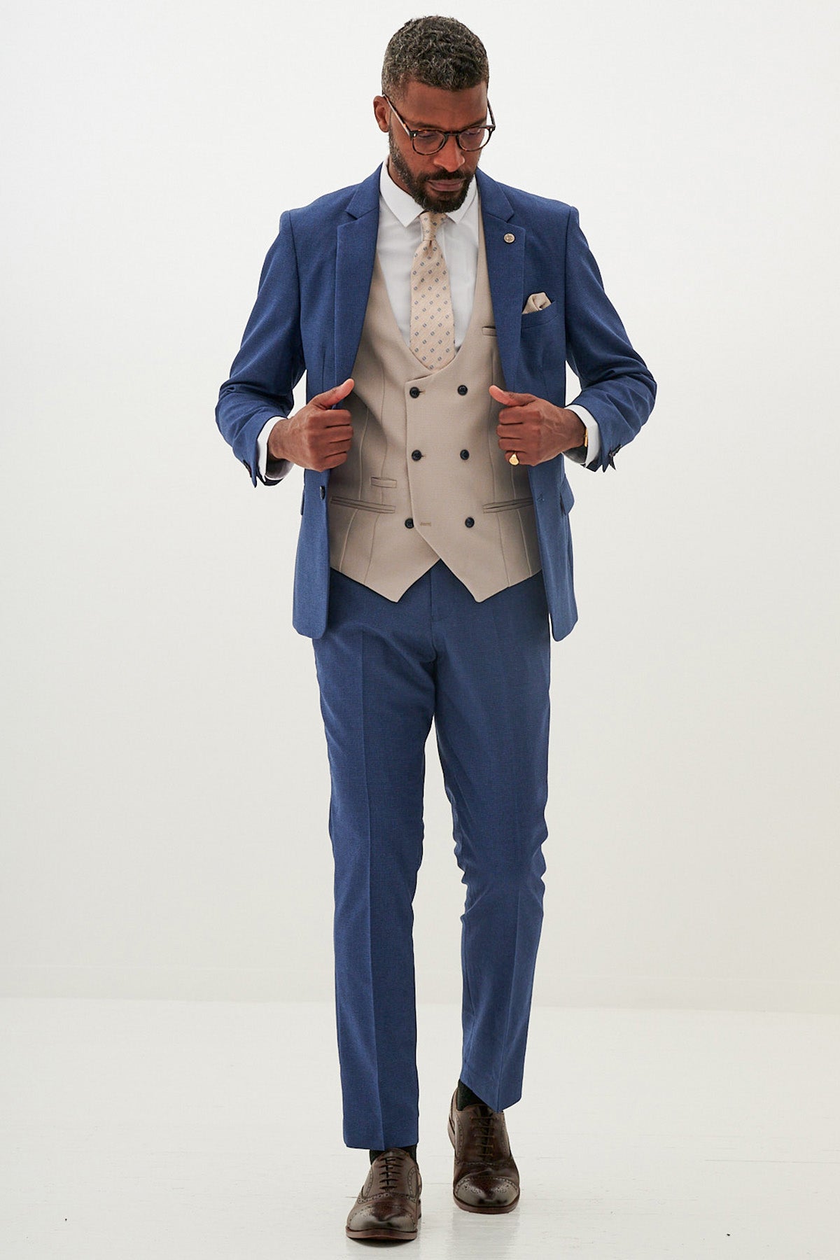 ASHLEY Men's Navy Blue Suit with Kelvin Stone Waistcoat - Formal Business Attire for Weddings, Office & Special Occasions