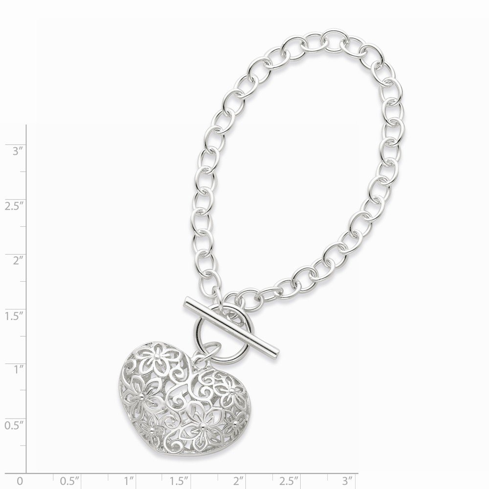 Sonia Jewels 925 Sterling Silver Puffed Heart Toggle Charm Bracelet for Women - 7.75 Inch Adjustable (32mm Width) | Elegant Gift for Valentine's Day, Anniversary & Everyday Wear