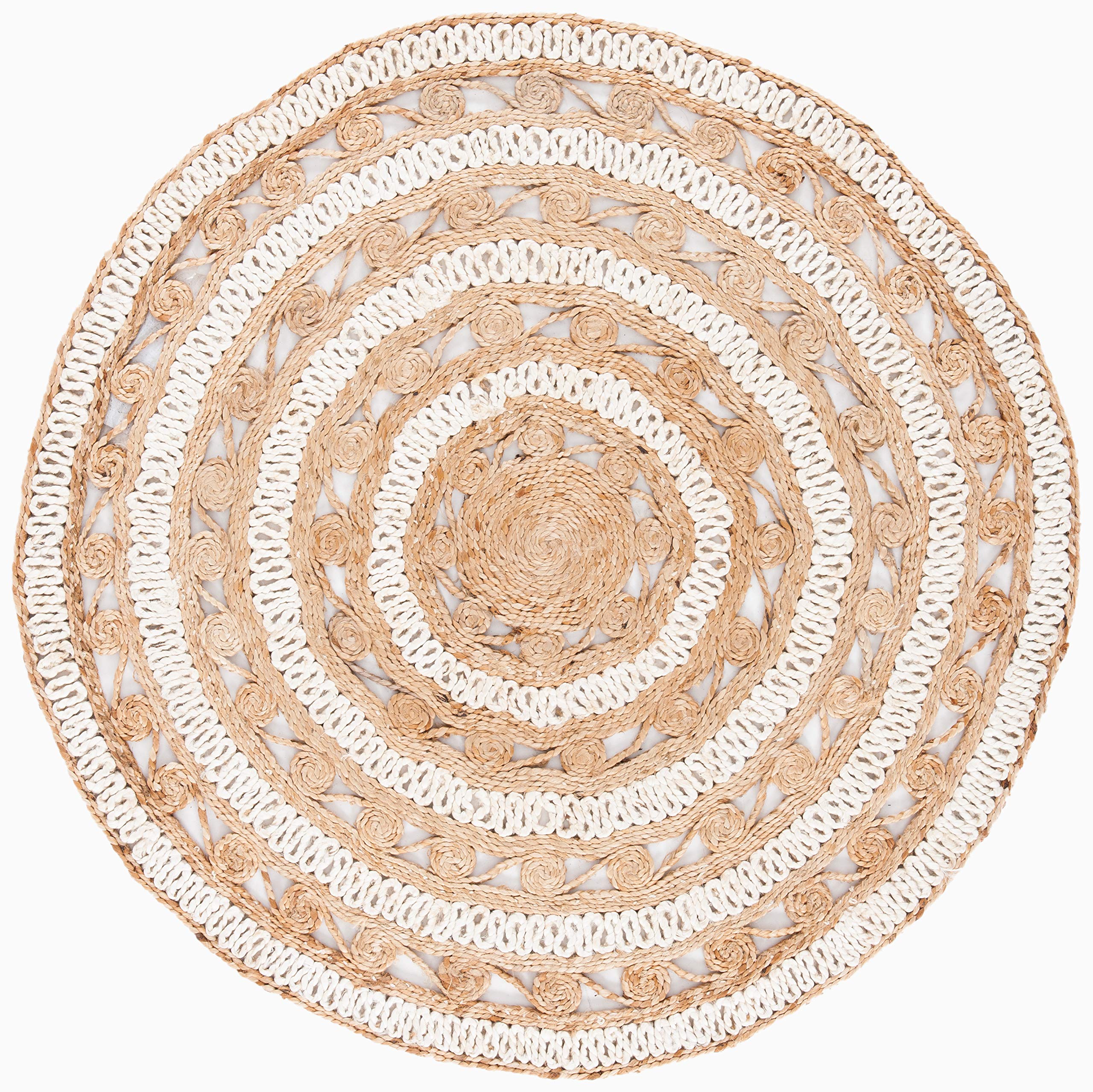 SAFAVIEH Handmade Boho Jute Area Rug - 9' Round Ivory NF169B, Natural Fiber Farmhouse Rug for Living Room, Bedroom & Boho Decor