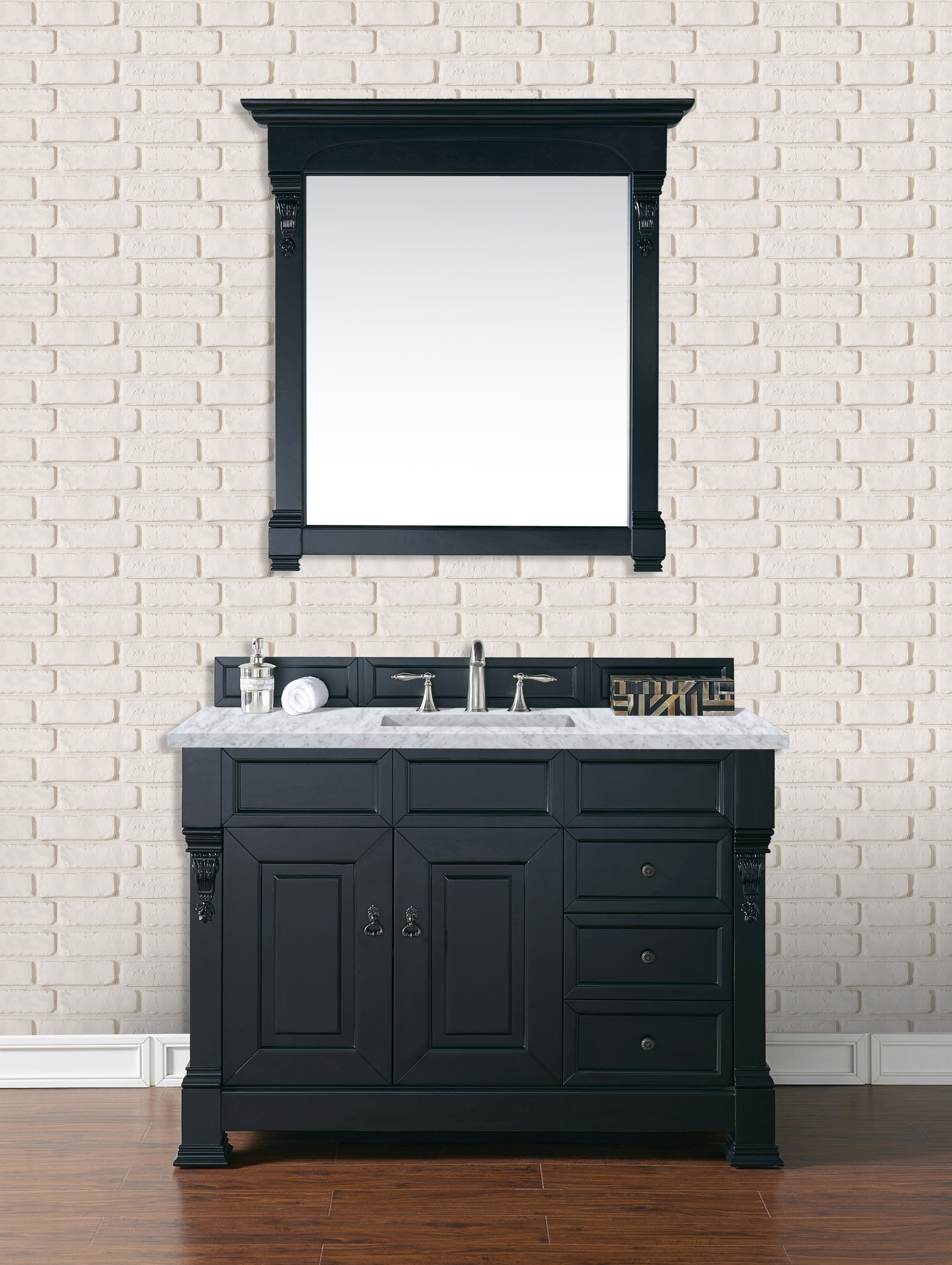 Brookfield 48 Inch Single Bathroom Vanity with Antique Black Finish & 3CM Carrara Marble Top - Perfect for Modern and Traditional Bathroom Designs