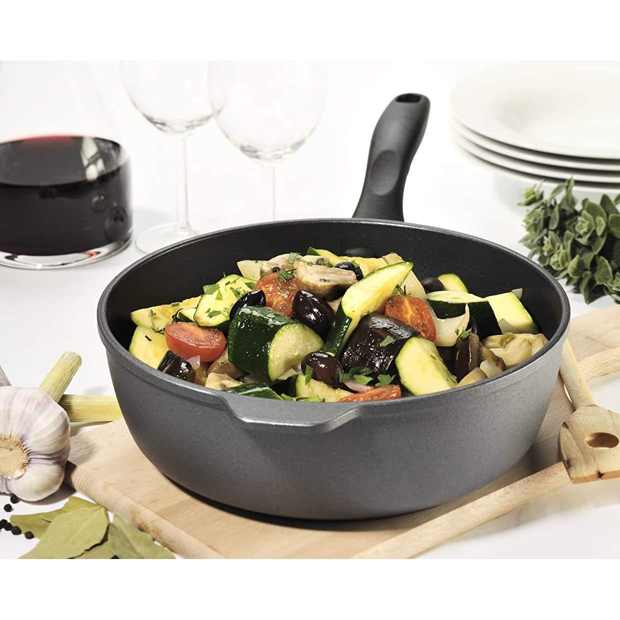Premium Swiss Diamond Nonstick Saute Pan with Lid - 11 Inch 4.3QT Diamond Coated Aluminum Deep Fry Pan - Stainless Steel Handle - Oven & Dishwasher Safe to 500°F - Perfect for Searing, Stir-Frying & Sauteing Vegetables, Meats & More