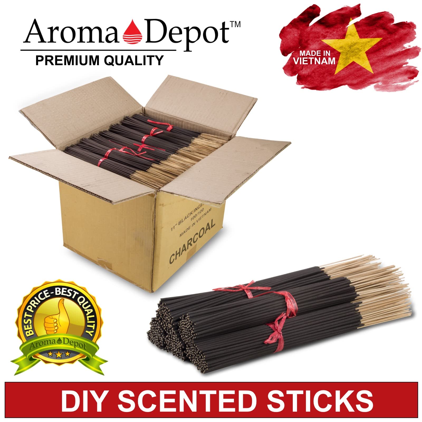 Premium Unscented 300 Charcoal Black 11'' Incense Sticks - 3 Pack Natural Bamboo Charcoal Sticks for Meditation, Yoga & Home Aromatherapy