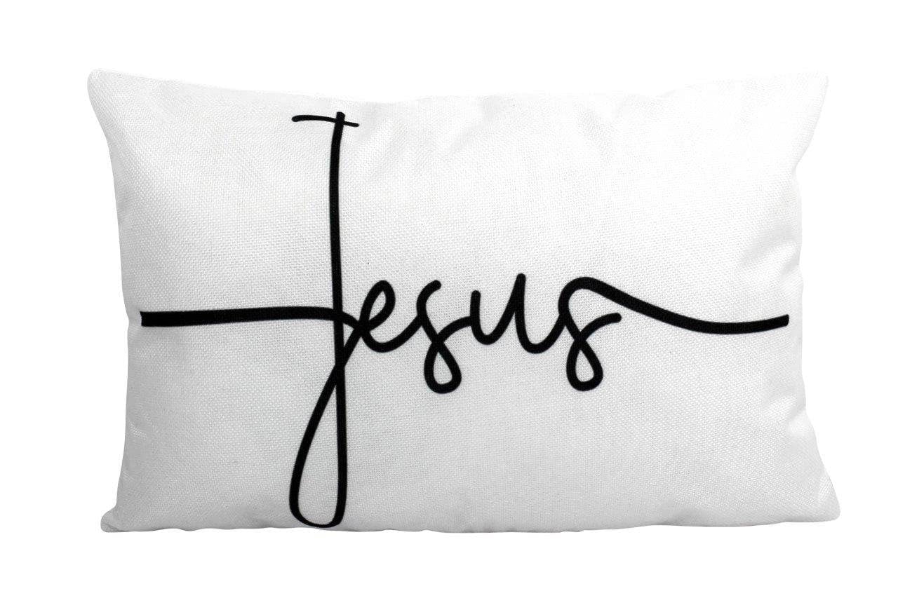 Jesus Pillow Cover 18x12 Inches - Christian Gospel Home Decor, Rustic Farmhouse Throw Pillow for Sofa, Bedroom & Church - Primitive Style Decorative Cushion Cover