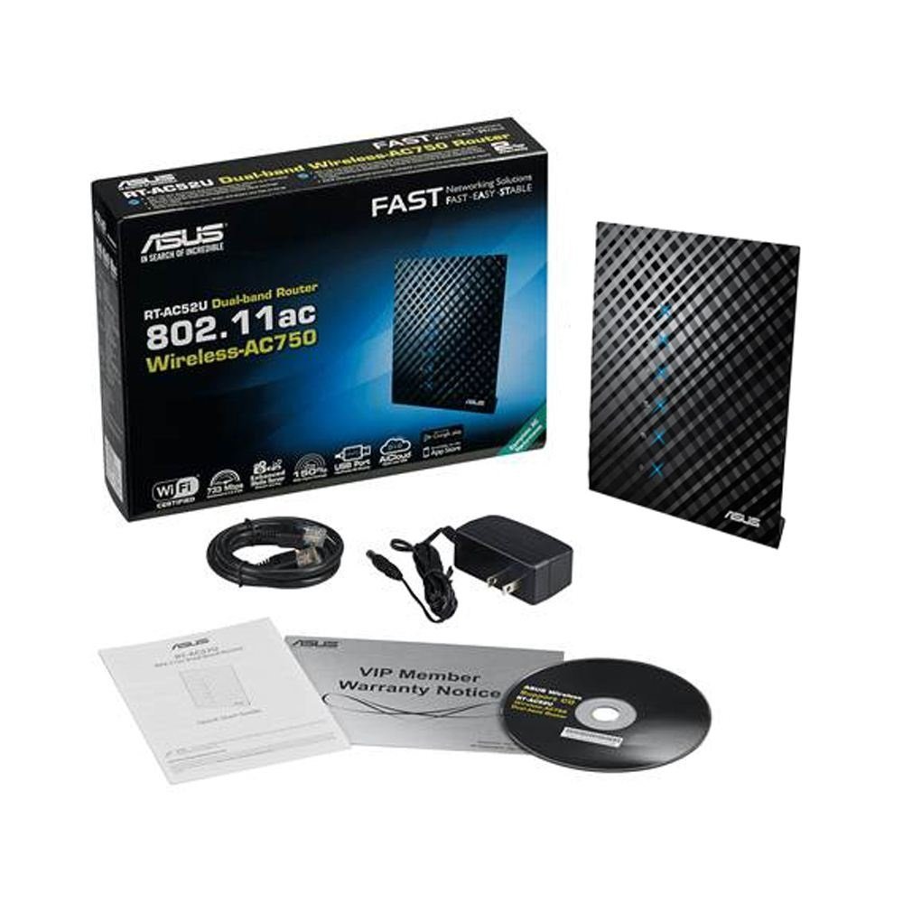 ASUS RT-AC52U Dual Band Wireless Router - AC750 Mbps, 802.11ac WiFi, Gigabit Ethernet Ports, Easy Setup for Home & Office Internet | Perfect for Streaming, Gaming & Smart Home Devices