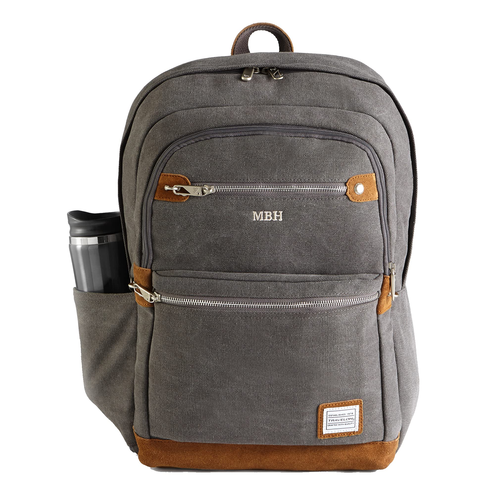 Custom Monogram Anti-Theft Travel Backpack - Waterproof Canvas & Suede Laptop Backpack for Women & Men - Perfect for Commuting, Business Trips & Airplane Carry-On