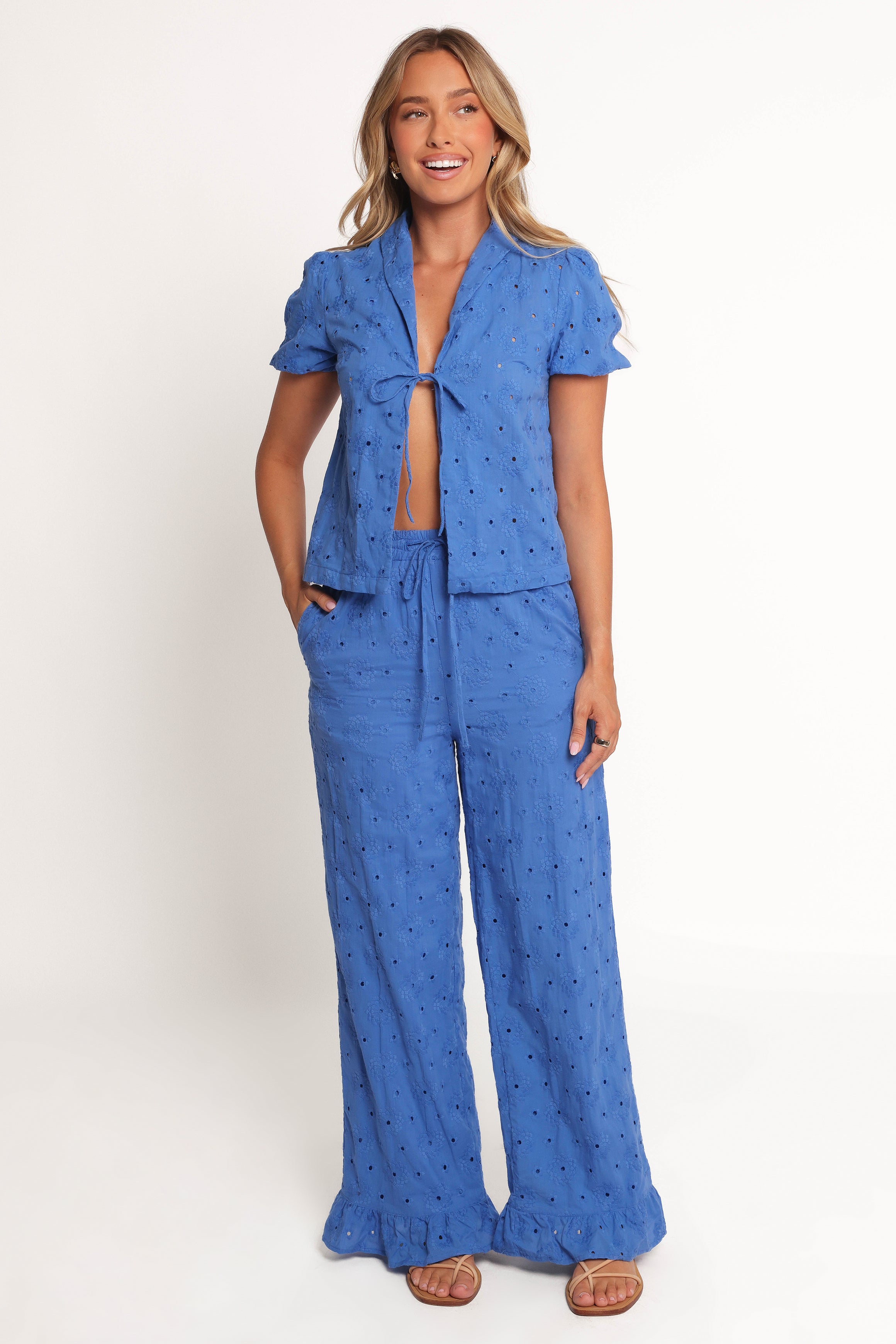 Katya Embroidered Women's Pants - Cobalt Blue Boho Style Cotton Trousers for Casual Wear & Summer Outfits