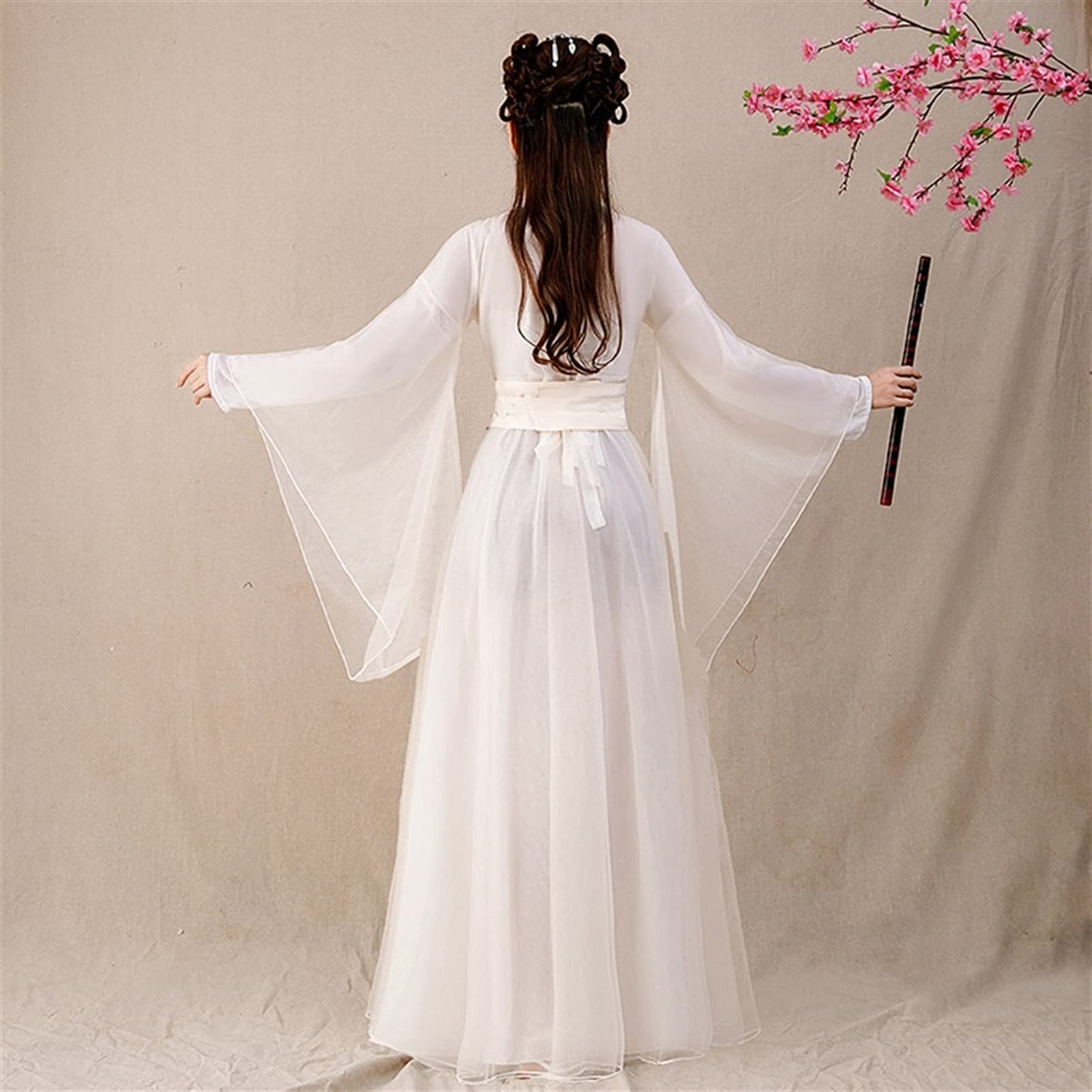 Elegant Traditional Hanfu Dress for Women - Embroidered Chinese Fairy Costume with Zipper - Princess Folk Dance Gown - Role Playing & Cosplay Outfit - White XX-Large - Perfect for Cultural Events, Themed Parties & Photo Shoots