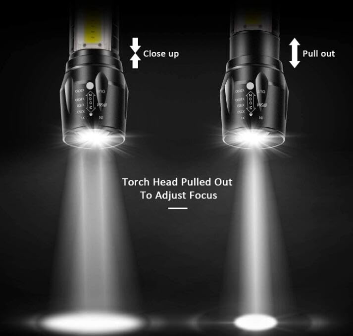 TechPride Rechargeable LED Flashlight - High Lumens, Zoomable Mini Torch with 3 Light Modes | Perfect for Emergencies, Camping, Hiking & Outdoor Adventures (Combo T1-2)