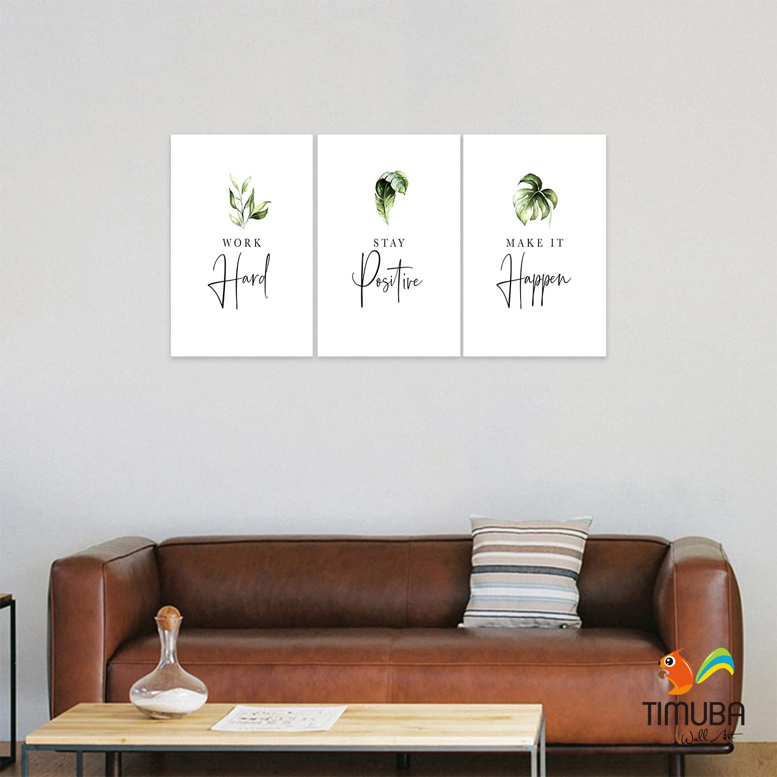 3-Panel Motivational Canvas Wall Art for Office & Home Decor - Inspirational Quotes Prints (Work Hard, Stay Positive, Make It Happen) - 20”x30” Framed Entrepreneur Artwork - Perfect for Home Office, Study Room & Workspace Motivation