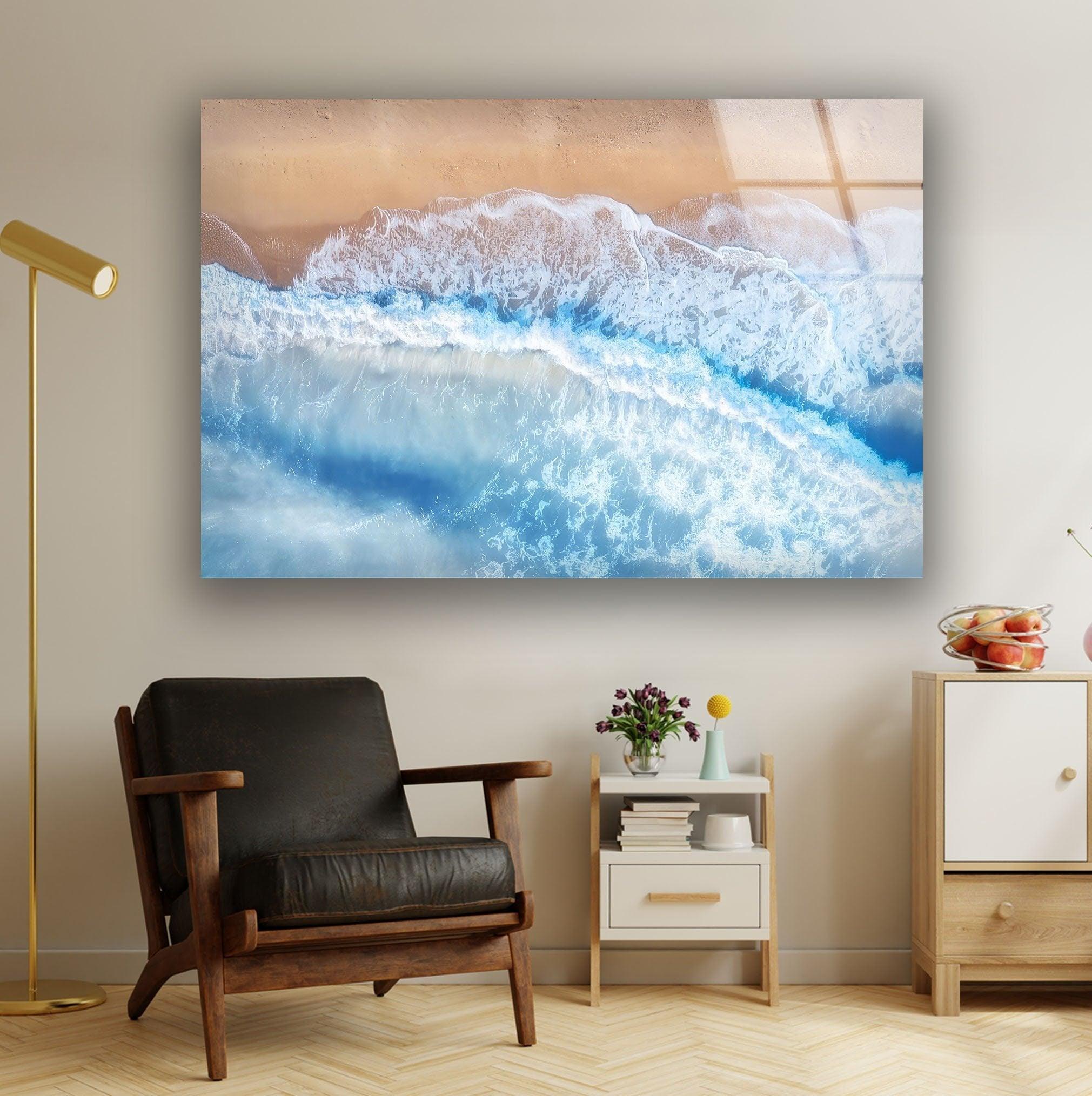 Stunning Aerial View Beach Glass Wall Art - Coastal Home Decor for Living Room, Bedroom & Office - Perfect Gift for Beach Lovers