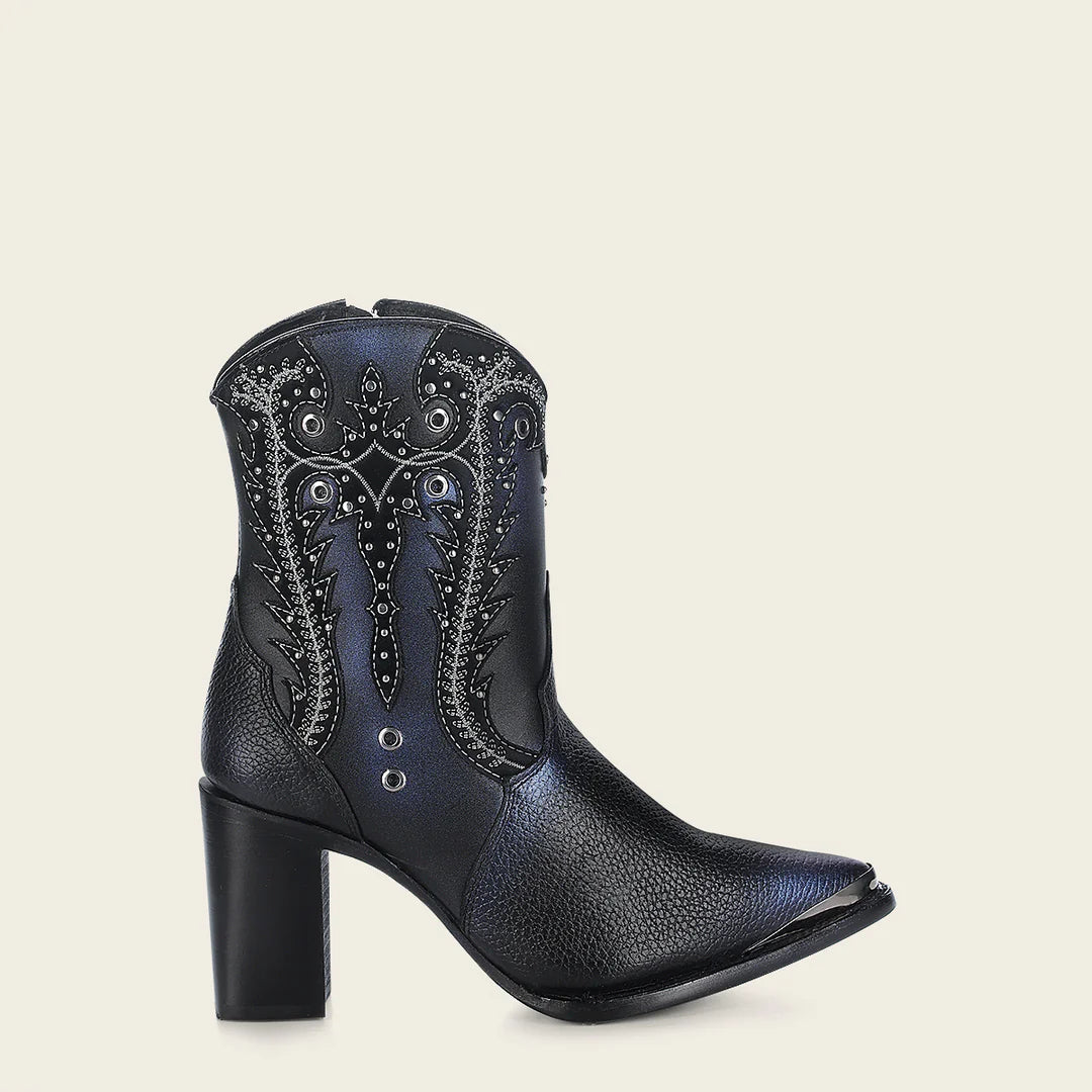 **Women's Cuadra Black Western Cowgirl Ankle Boots - Genuine Cowhide Leather - Perfect for Rodeo, Country Dancing & Casual Wear**