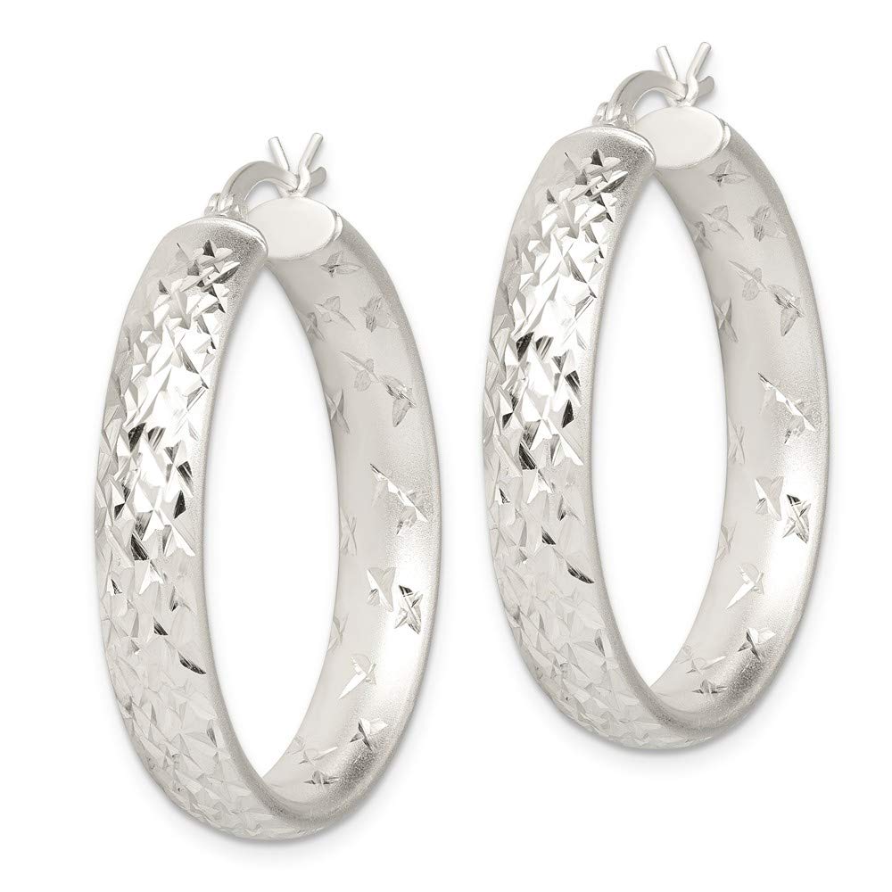 925 Sterling Silver Diamond-Cut Hinged Hoop Earrings 38mm - Brushed Matte Finish Dangle Earrings for Women, Perfect for Everyday Wear, Parties & Special Occasions