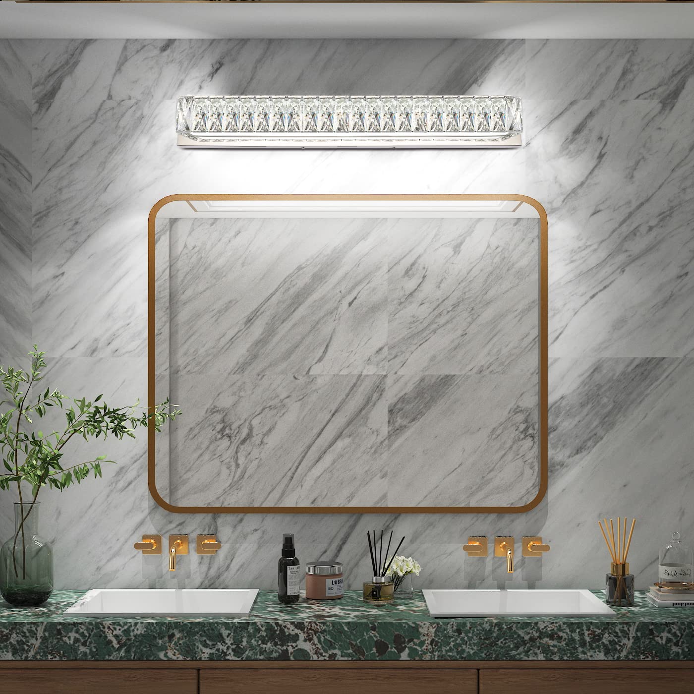 ZUZITO 30 Inch Modern Bathroom Vanity Light - Crystal Chrome LED Mirror Light Fixture, 6000K White Light (29.5-30 Inches) for Bathroom, Powder Room & Dressing Room Makeup Lighting