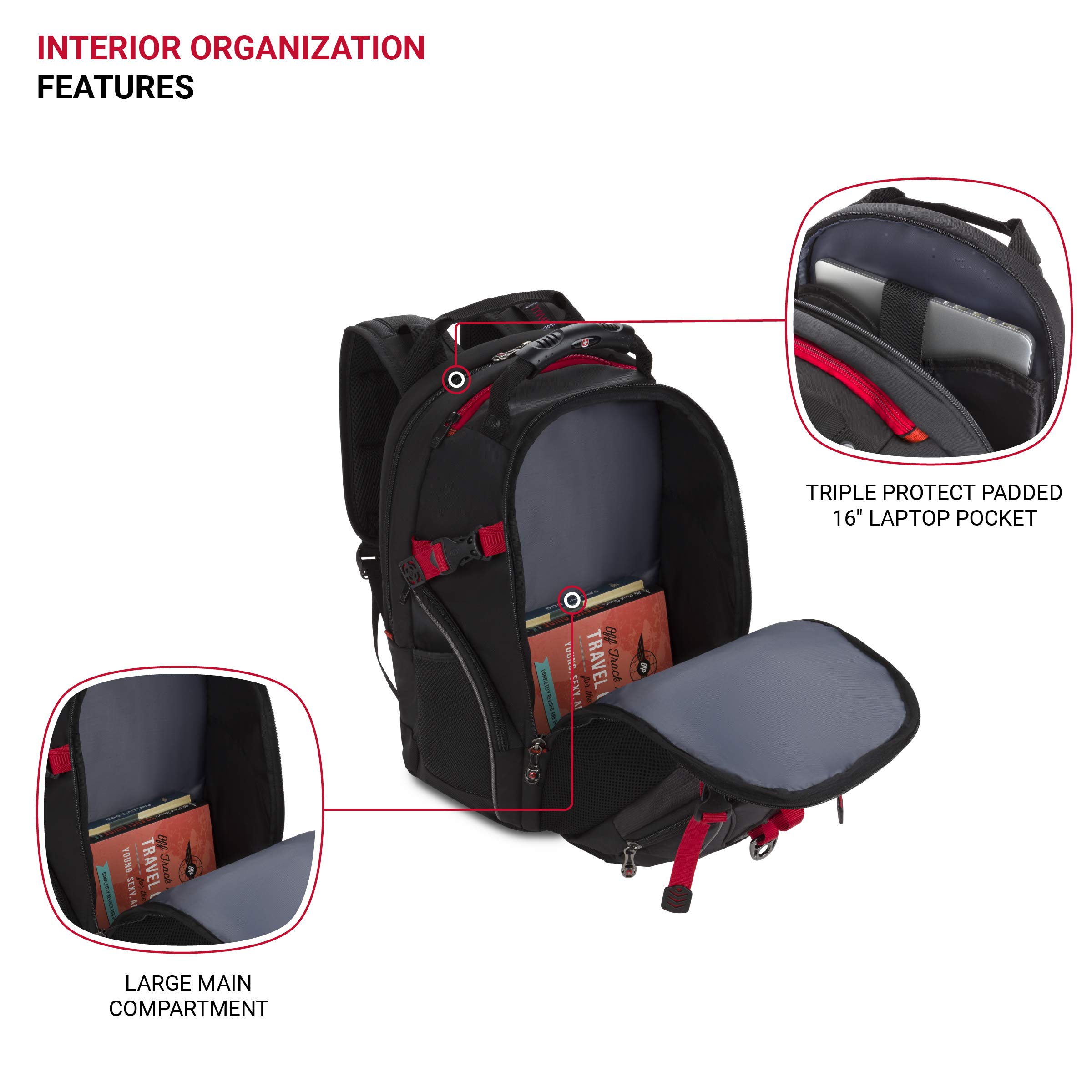 Wenger Maxxum Laptop Backpack for 16 Inch Laptop - Durable Unisex Computer Bag with Padded Compartment (Black/Red) - Perfect for Work, Travel & College