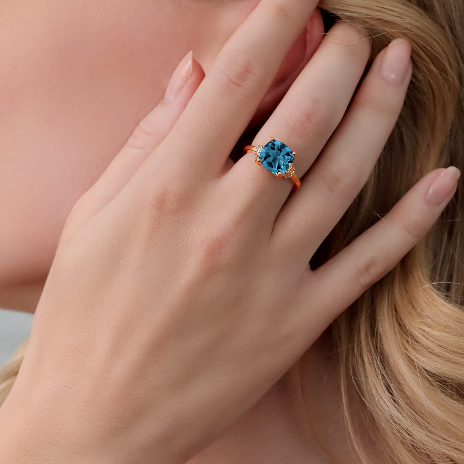 5.49 Ct Cushion Cut London Blue Topaz Ring - 18K Rose Gold Plated Sterling Silver Engagement Ring for Women | Elegant Jewelry Gift for Anniversary, Birthday & Special Occasions