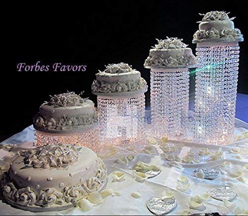 Forbes Favors 4-Piece Acrylic Crystal Chandelier Cake Stand Set with LED Lights - Elegant Wedding, Anniversary & Special Occasion Dessert Display (6