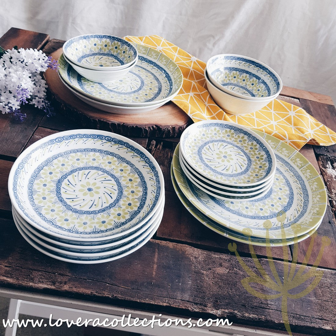 Awasaka Japan Green & Blue Daisy Tea & Dinnerware Set - Elegant Japanese Ceramic Tableware for Tea Time & Dining - Perfect for Home, Restaurants & Gifts