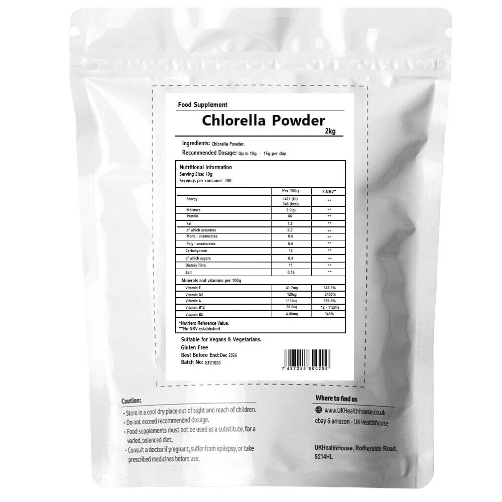 Premium Organic Chlorella Powder - Rich in Vitamins, Protein & Chlorophyll | Superfood with Amino Acids, Minerals & Fiber (2kg) | Boost Immunity, Detox & Energy for Daily Wellness