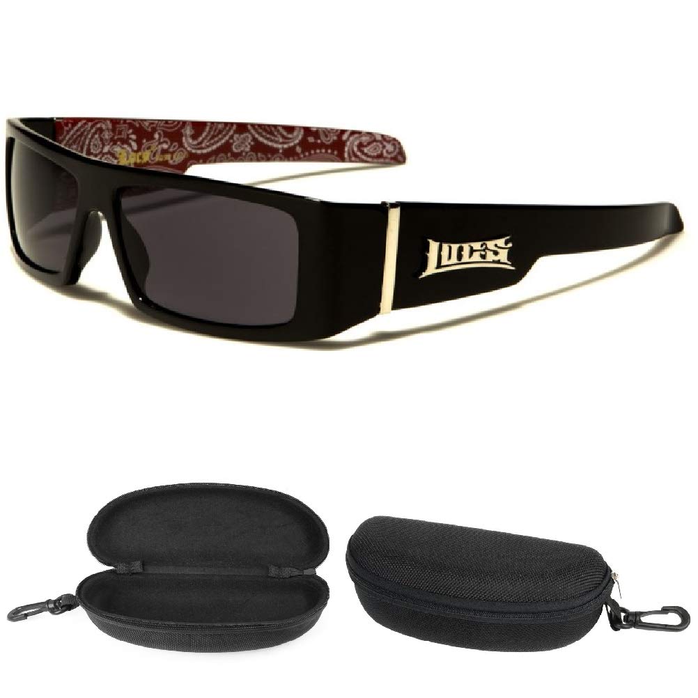 Locs Bandana Sunglasses with Black Zipper Case (Red) - Stylish UV Protection for Outdoor Activities, Music Festivals and Summer Adventures