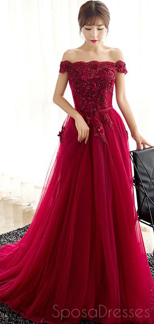 Elegant Off Shoulder Red Lace Beaded A-Line Long Evening Prom Dress for Women | Sweet 16 Dresses | Perfect for Prom Night, Homecoming, Quinceañera & Formal Events