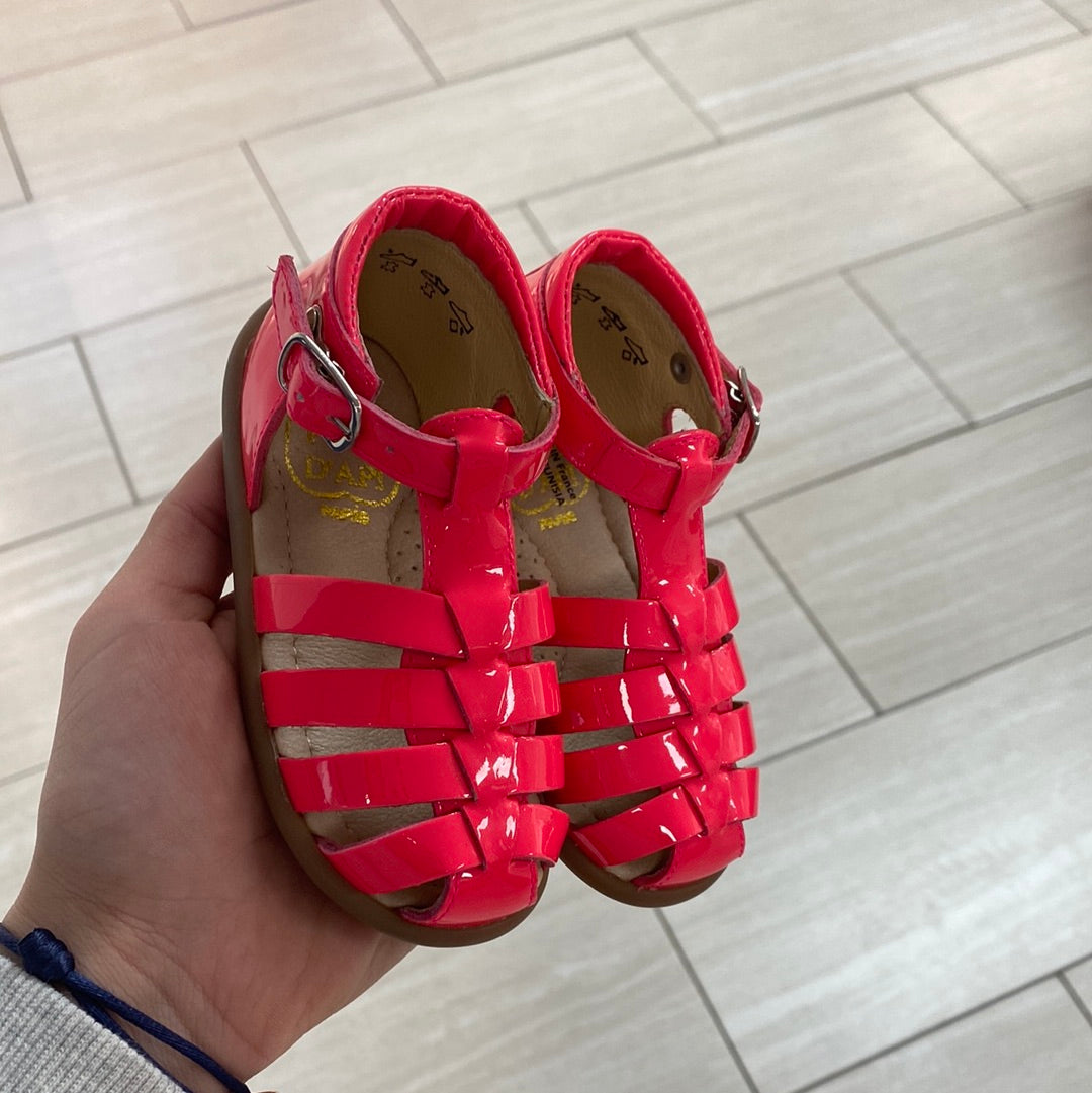 Pom D'Api Pink Neon Gladiator Baby Sandals for Girls - Comfortable First Walkers Shoes for Toddlers - Perfect for Summer, Beach, and Outdoor Play