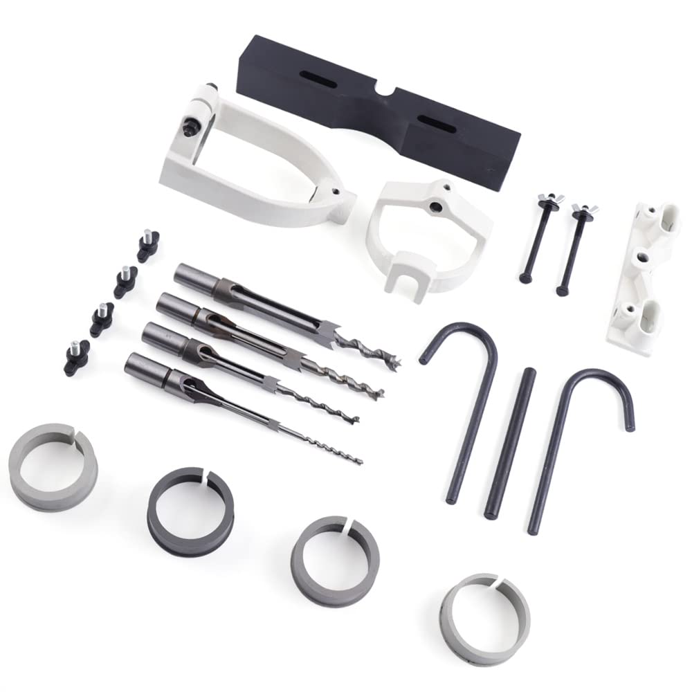 Gdrasuya 10 Mortising Attachment for Drill Press - Bench Drill Locator Set with 4 Steel Bits - Square Hole Chisel Drilling Machine for Woodworking & Furniture Making