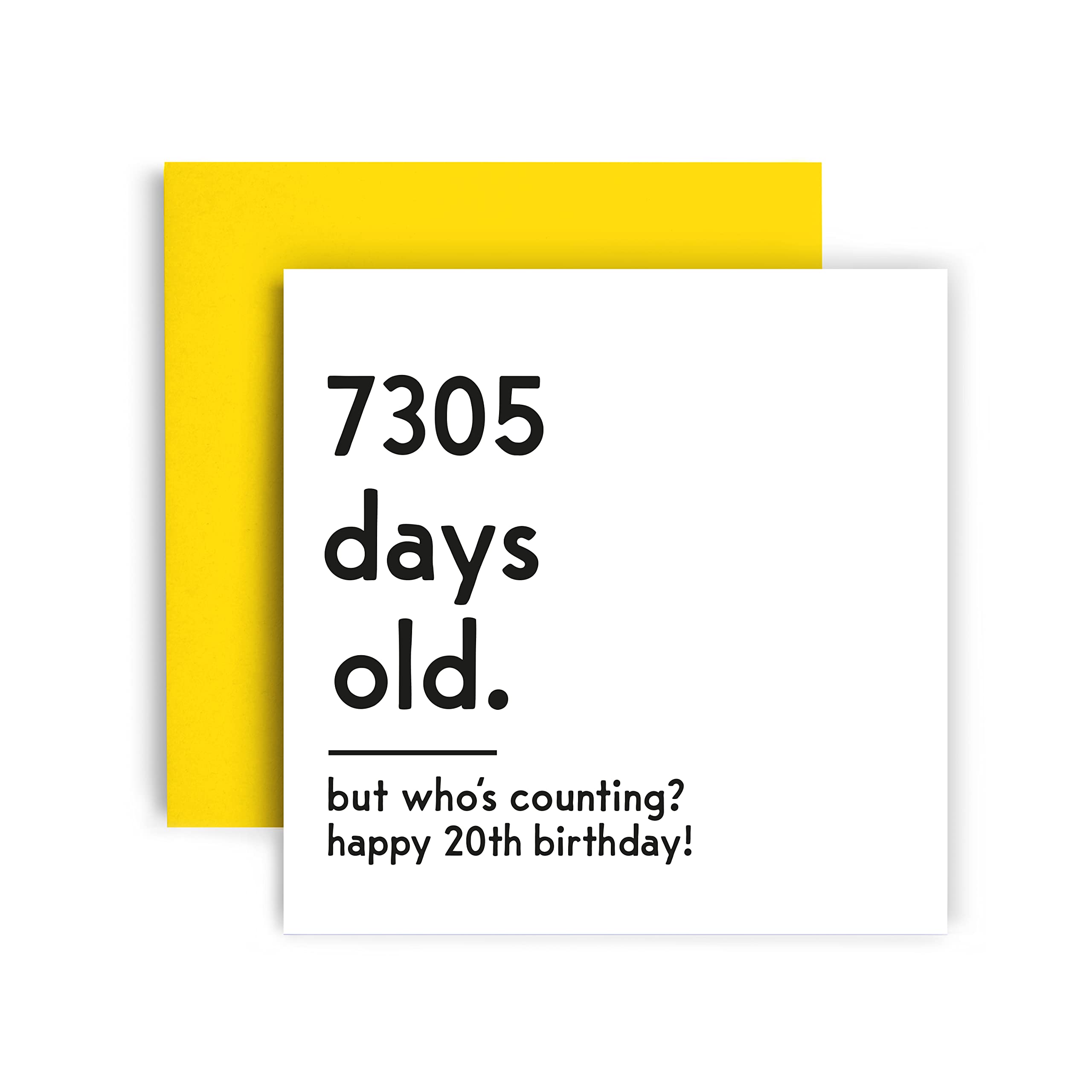 Funny 20th Birthday Card for Women & Men - Unique Happy Birthday Greeting Card with Yellow Envelope (148mm x 148mm) - Perfect for Milestone Celebrations & Gift Giving