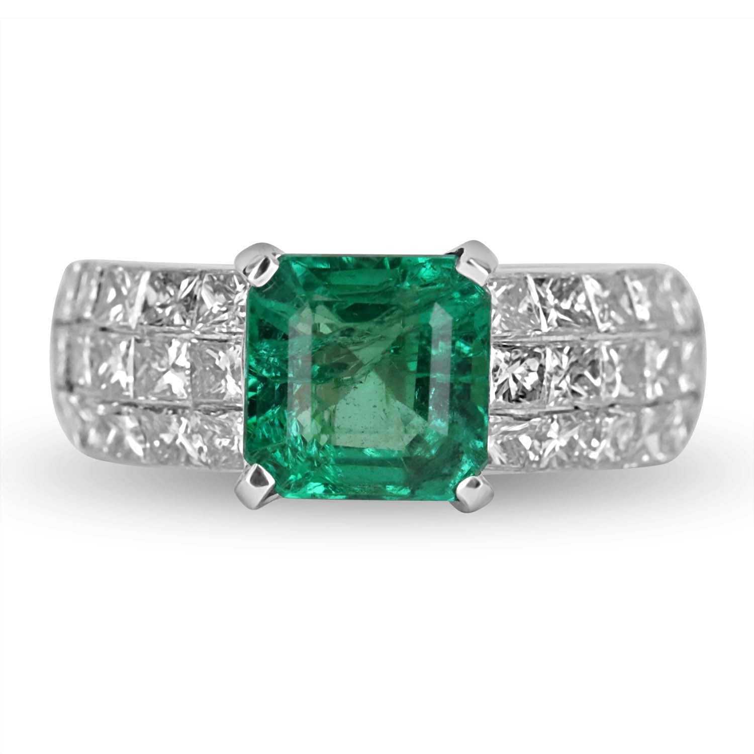 5.40tcw Emerald & Princess Cut Diamond 6mm Wide 18K Gold Wedding Band - Elegant Bridal Ring for Engagement, Anniversary & Special Occasions
