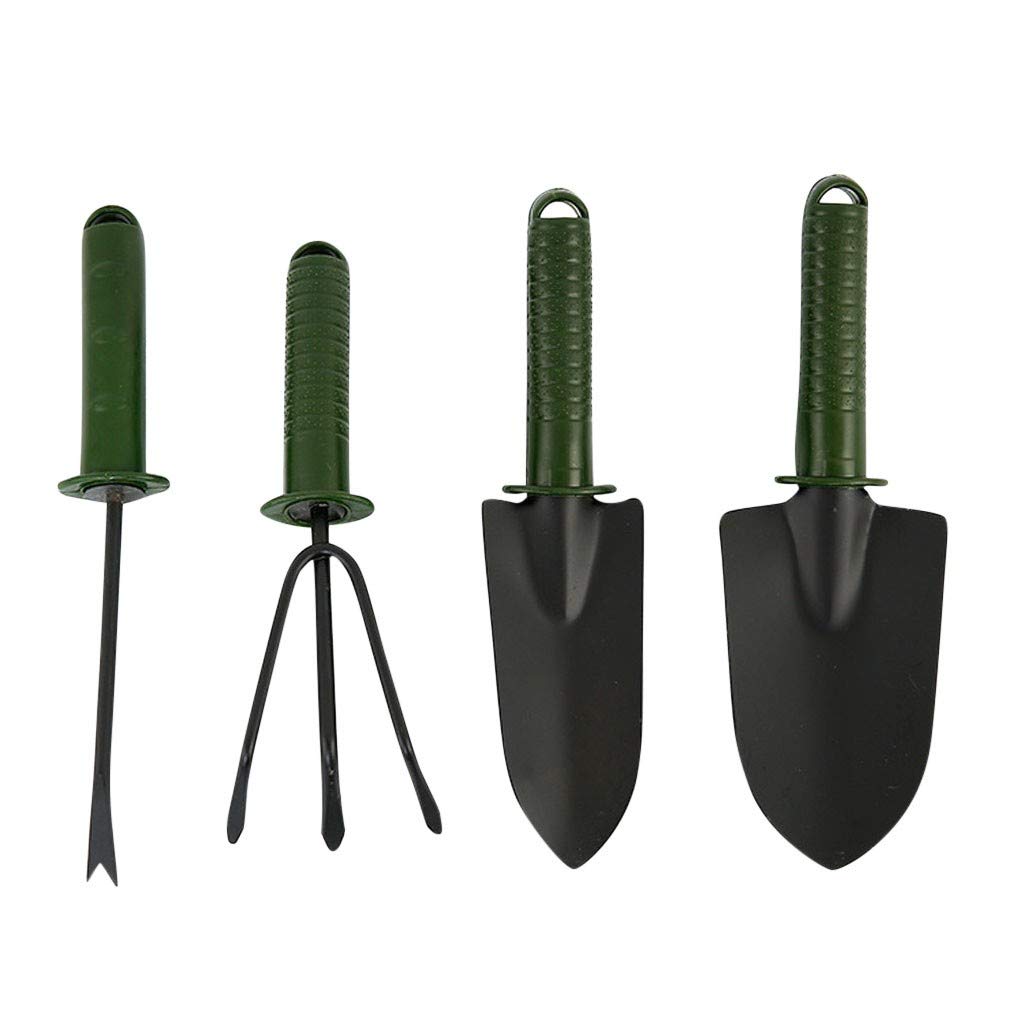 4PCS Hemlock Garden Tool Set - Stainless Steel Hand Shovel, Fork, Rake for Home Gardening, Planting & Landscaping | Perfect for Weeding, Digging & Soil Cultivation