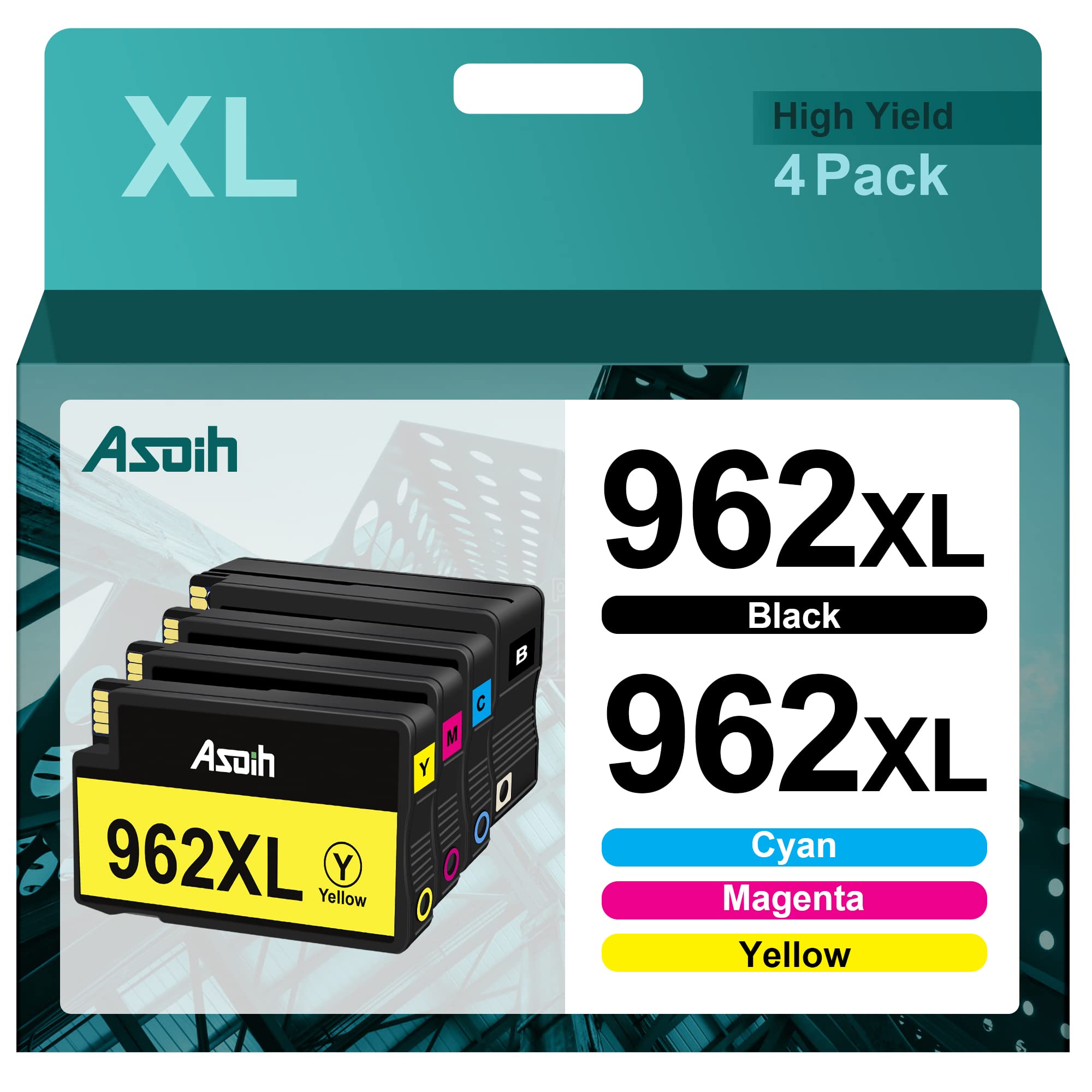 962XL High-Yield Ink Cartridge 4-Pack - Compatible with HP OfficeJet Pro 9010, 9015, 9018, 9020, 9025 Series Printers - Replacement for HP 962 Ink - Perfect for Home Office Printing, Documents & Photos