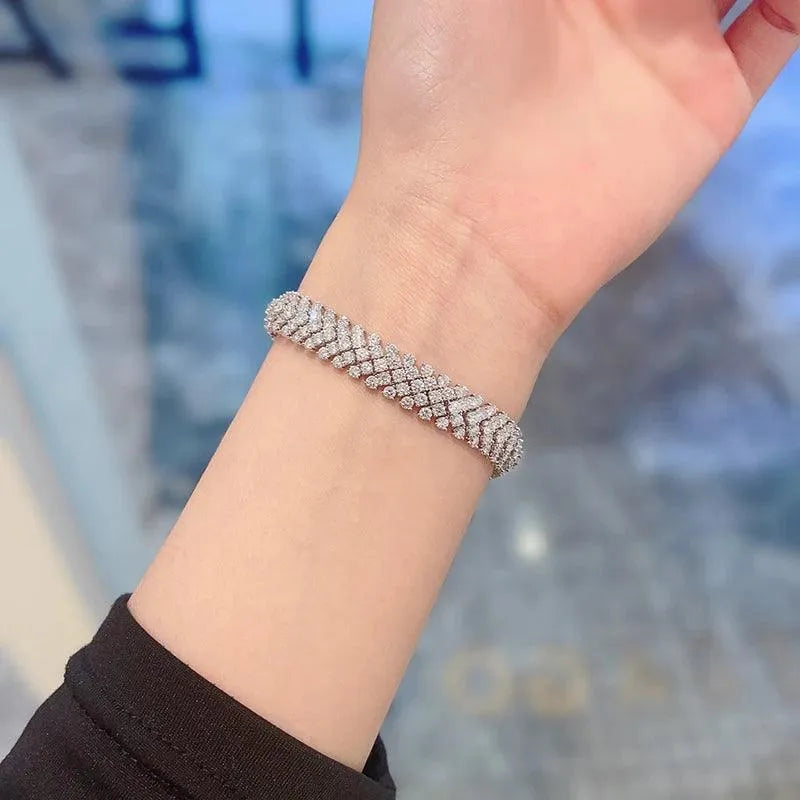 18K White Gold Diamond Bracelet for Women - Real Natural Diamonds, Luxury Minimalist Design, Exquisite Jewelry Gift for Anniversary, Wedding & Special Occasions