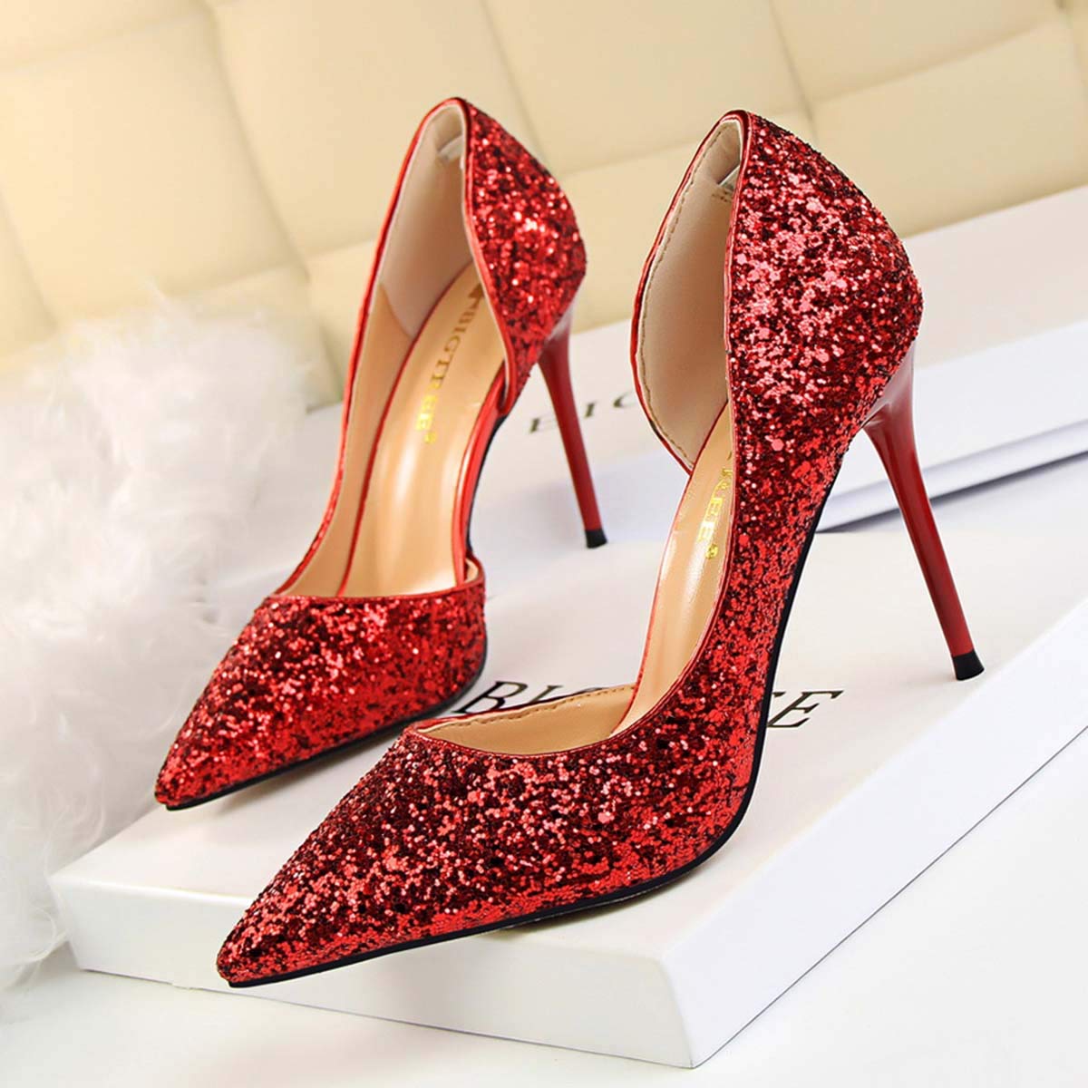 JOEupin Women's Stiletto High Heel Pumps - Sexy Pointed Toe Dress Shoes for Weddings, Parties & Evening Events | Comfortable Semi-Open Toe Design for Women