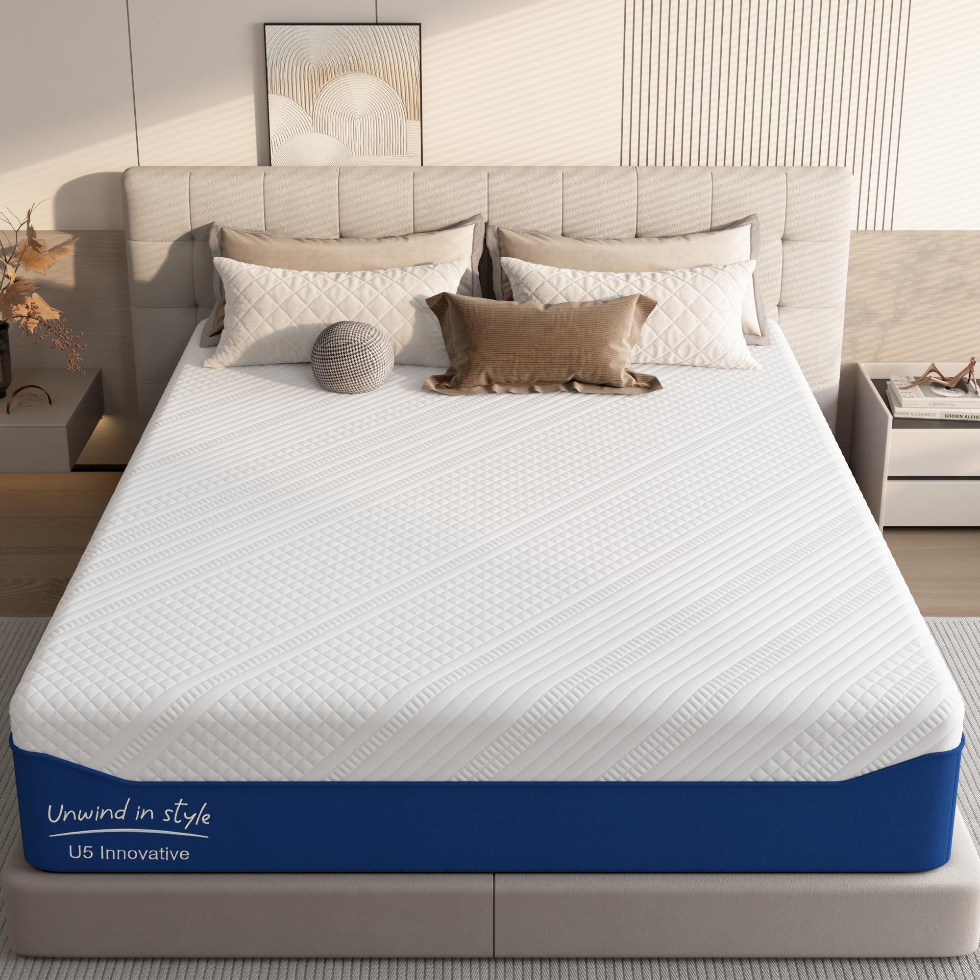 12 Inch Queen Size Green Tea Gel Memory Foam Mattress - Cooling Gel Infused, Pressure Relief, CertiPUR-US Certified & Fiberglass Free with Washable Cover - Perfect for Hot Sleepers, Back Pain Relief & Bedroom Comfort
