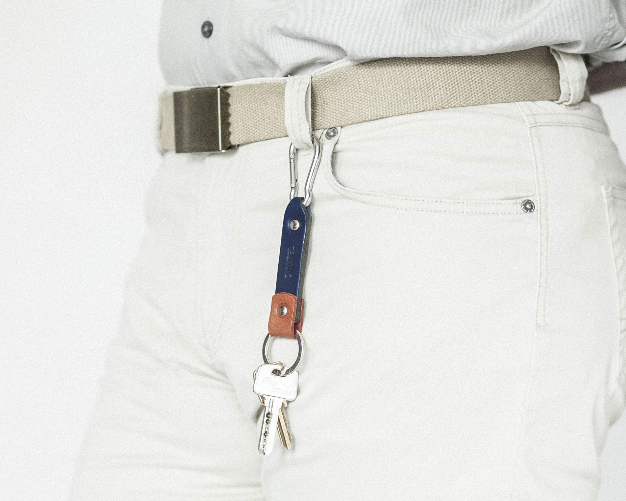 Custom Engraved Leather Keychain with Stainless Steel Carabiner - Personalized Monogram Key Ring for Men, Initials Key Fob Holder - Perfect Groomsmen Gift, Boyfriend Present & Everyday Carry Accessory