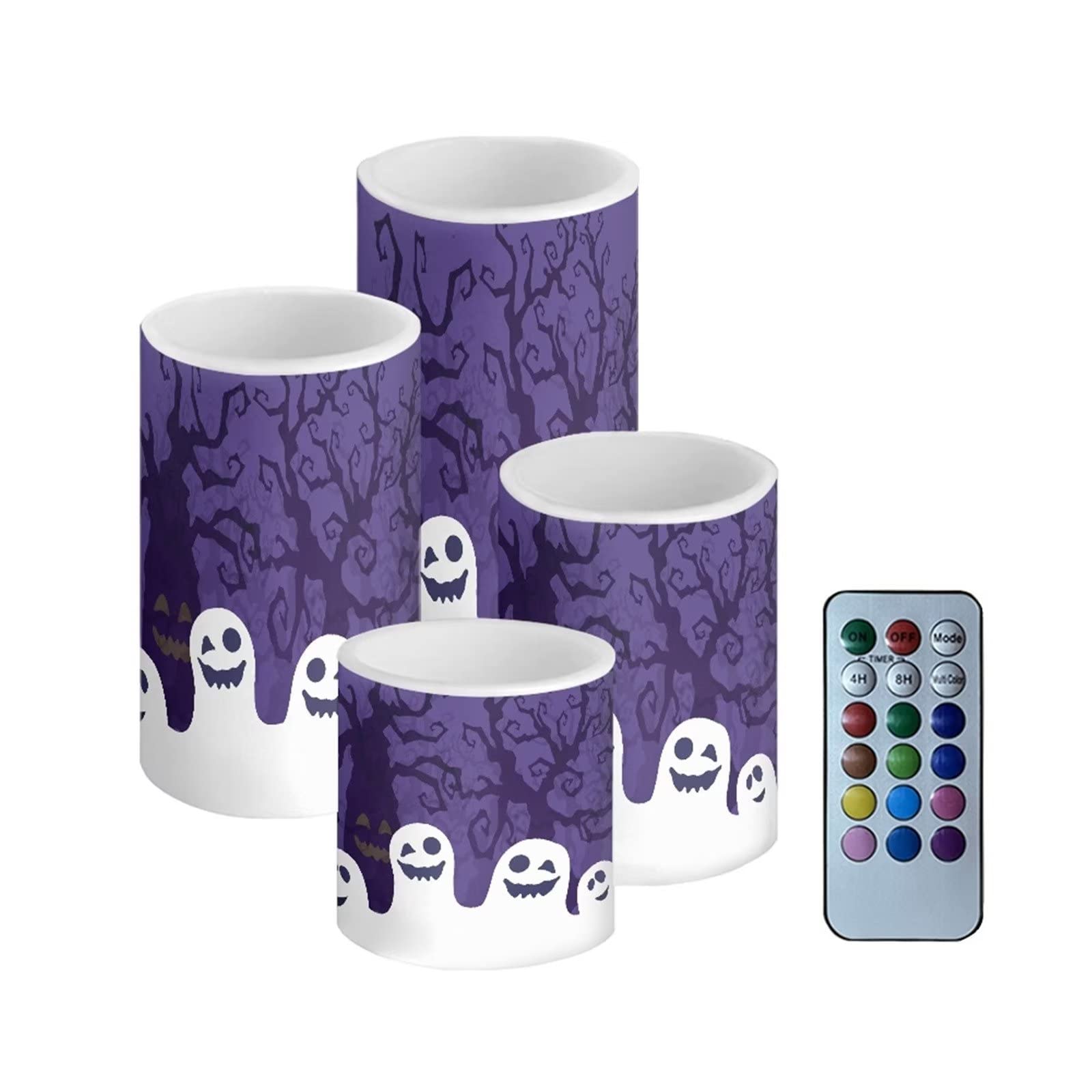 SEANATIVE Halloween Flameless LED Candles with Timer - Battery Operated Electric Tealights with Spooky Ghost Print - Long Lasting for Home Decor, Party Centerpieces & Haunted House Ambiance