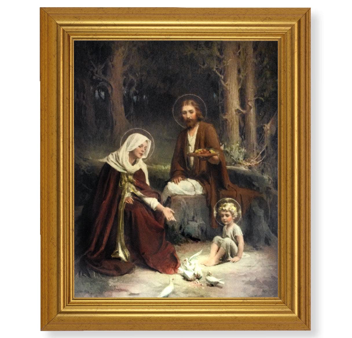 Holy Family Picture Framed Wall Art Decor - Large Antique Gold Leaf Classic Frame for Living Room, Bedroom & Church Decorations