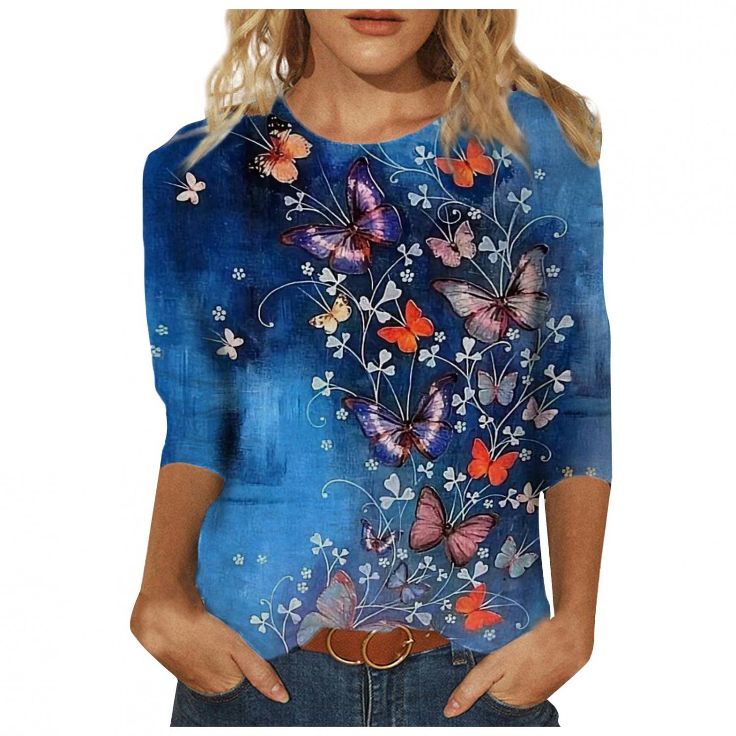 Women's Summer Casual T-Shirts - Short Sleeve Crew Neck Printed Twist Knotted Tops | Perfect for Beach Outings, Vacation Wear & Everyday Comfort
