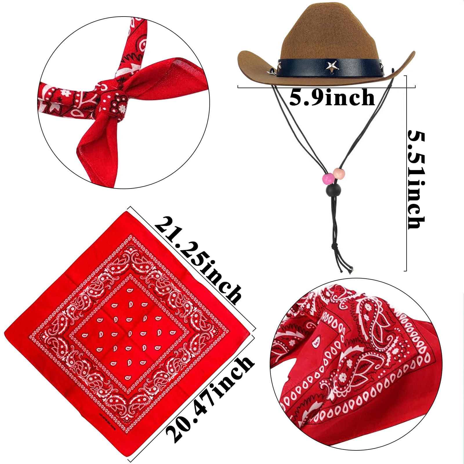 Funny Pet Cowboy Hat & Bandana Costume Set for Dogs & Cats - Western Cowboy Accessories for Halloween, Birthday Parties & Mexican Themed Events - Perfect for Daily Wear & Photo Shoots (Brown)