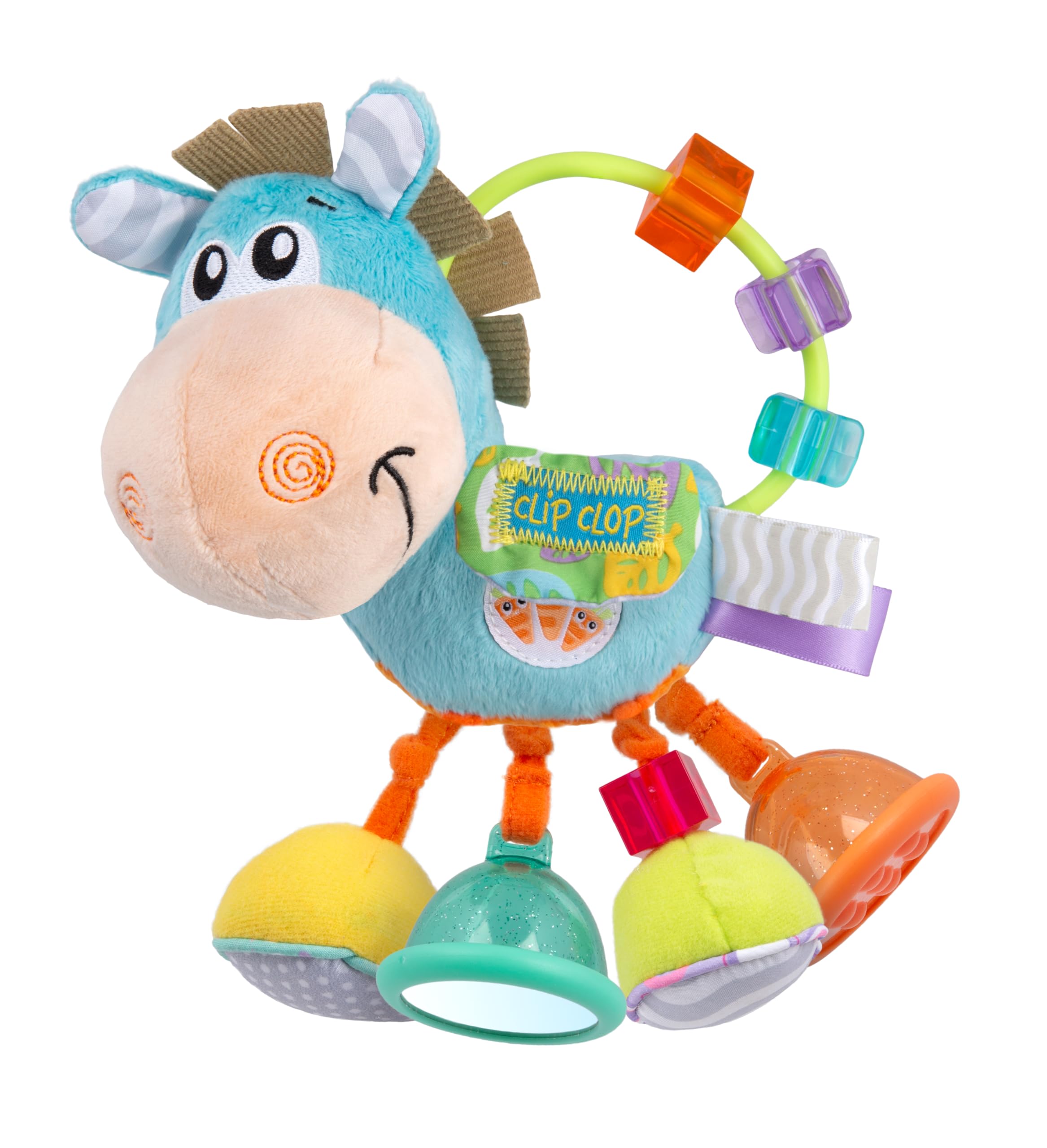 Playgro Soft Baby Developmental Toys for 3-12 Months - Non-Toxic Plush Rattle & Teething Toy for Newborns & Infants - Sensory Activity Gift (Blue Clip Clop) - Perfect for Tummy Time, Stroller & Crib Play