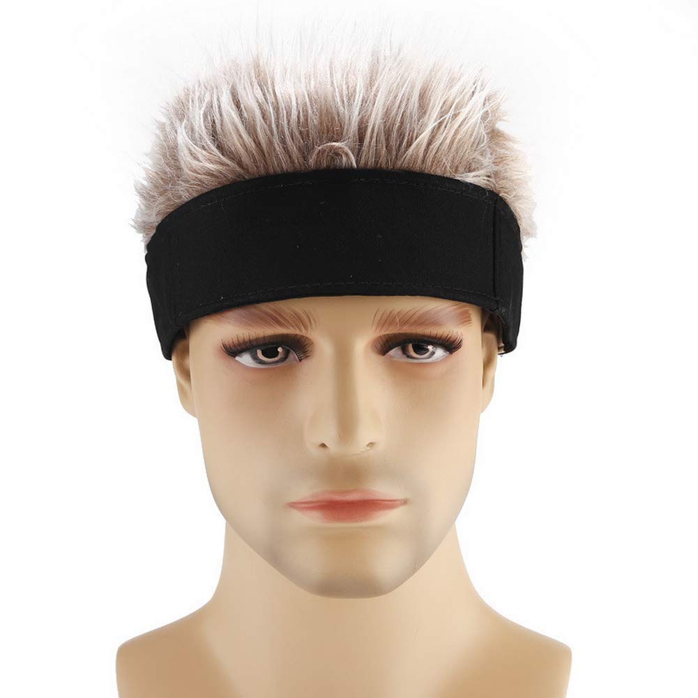 Funny Adjustable Baseball Cap with Wig - Brimless Golf Hat for Men & Women - Black & Gray - Perfect for Halloween, Cosplay, and Costume Parties