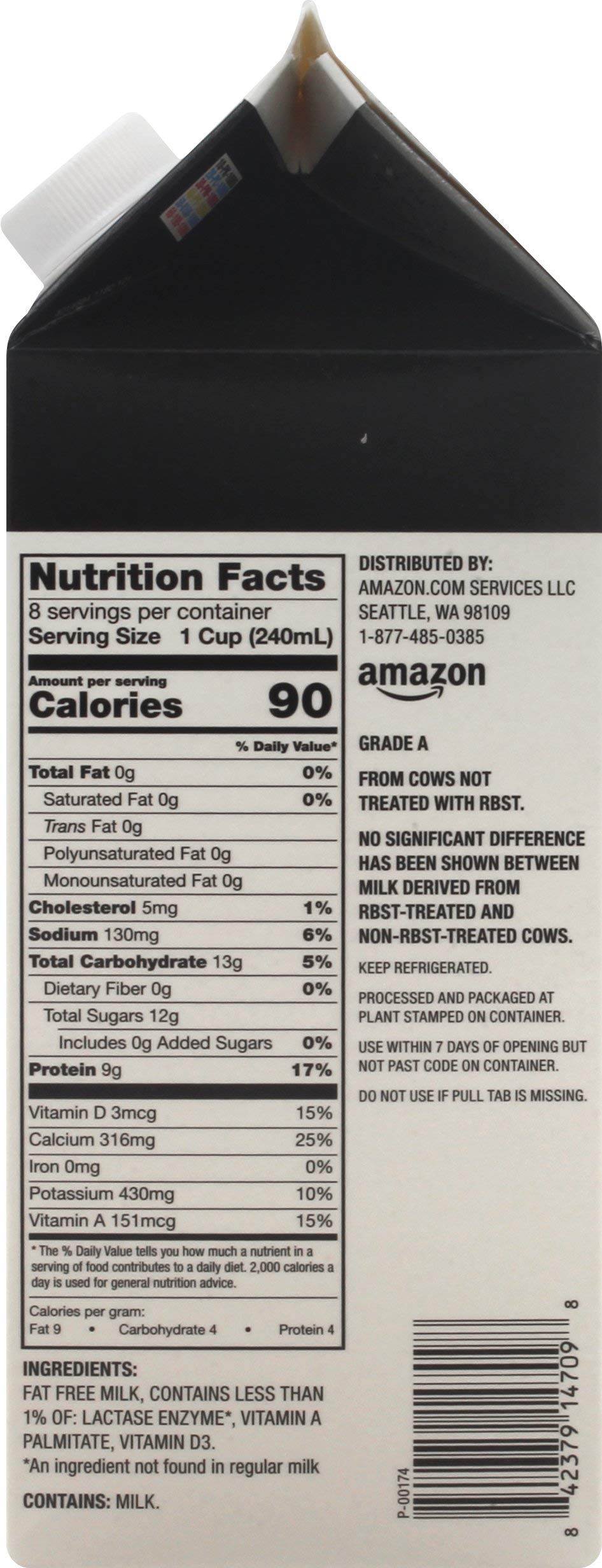 Happy Belly Fat Free Lactose Free Ultra Pasteurized Milk - Half Gallon (64 Fl Oz) | Kosher Certified | Perfect for Baking, Coffee & Smoothies