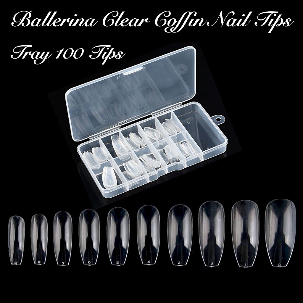Clear Coffin Nail Tips - 100 Count Professional False Nail Set for Acrylic & Gel Extensions - Perfect for Halloween, Cosplay, and Salon Nail Art