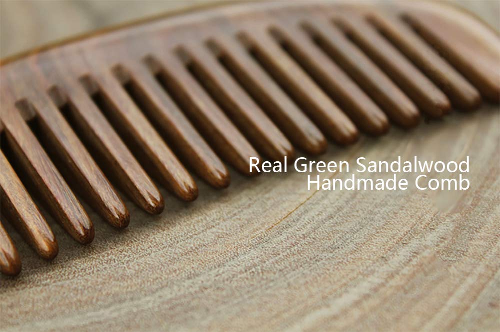 ERZA SCARLET Natural Green Sandalwood Wooden Comb - Anti-Static Hair & Beard Comb for Smooth Detangling (Standard Tooth) - Perfect for Daily Grooming, Travel & Salon Use