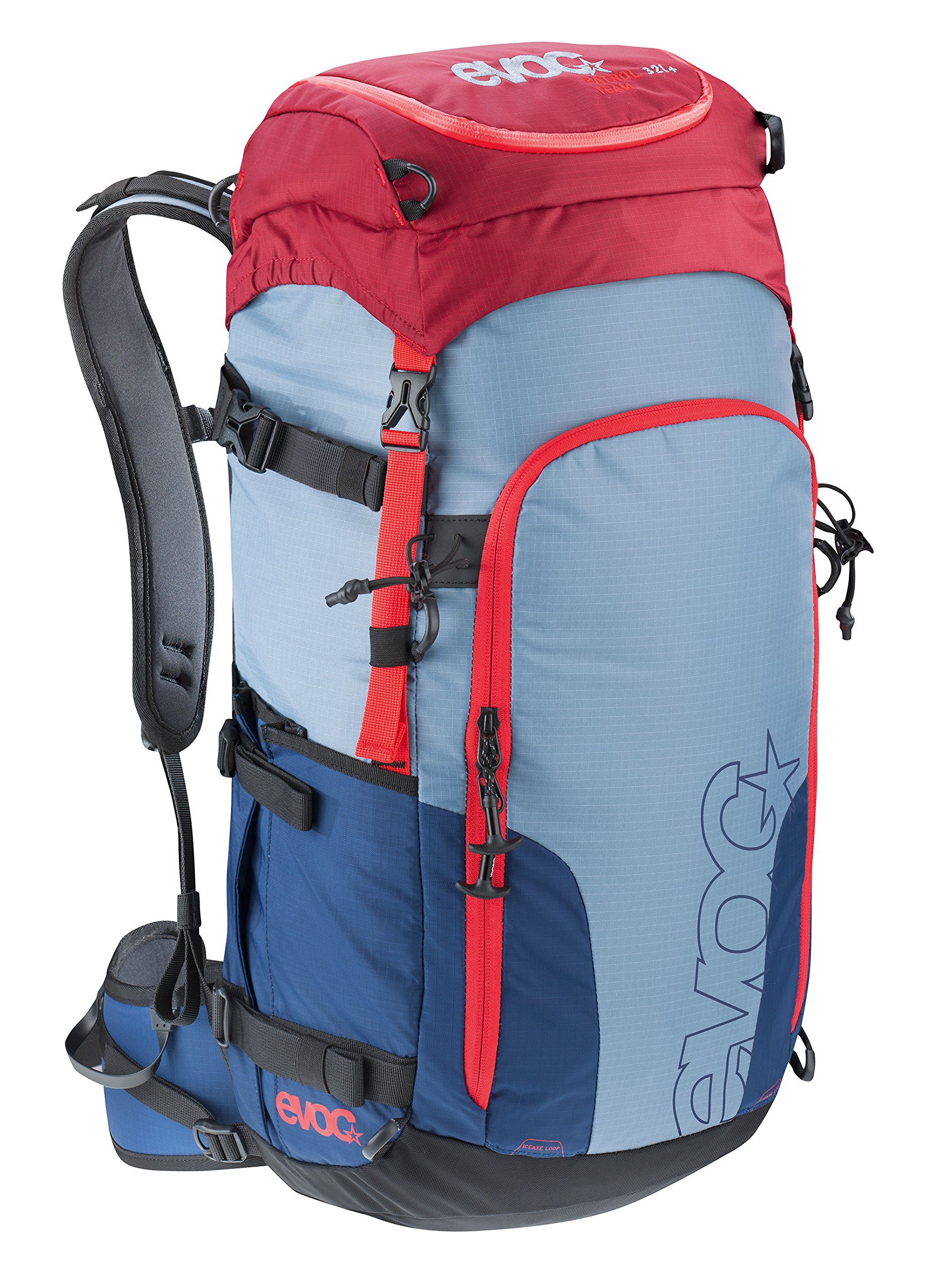Evoc Patrol Team Backpack 32L - Durable Hiking & Travel Backpack for Outdoor Adventures - Navy/Stone/Red - Perfect for Camping, Trekking & Daily Commute